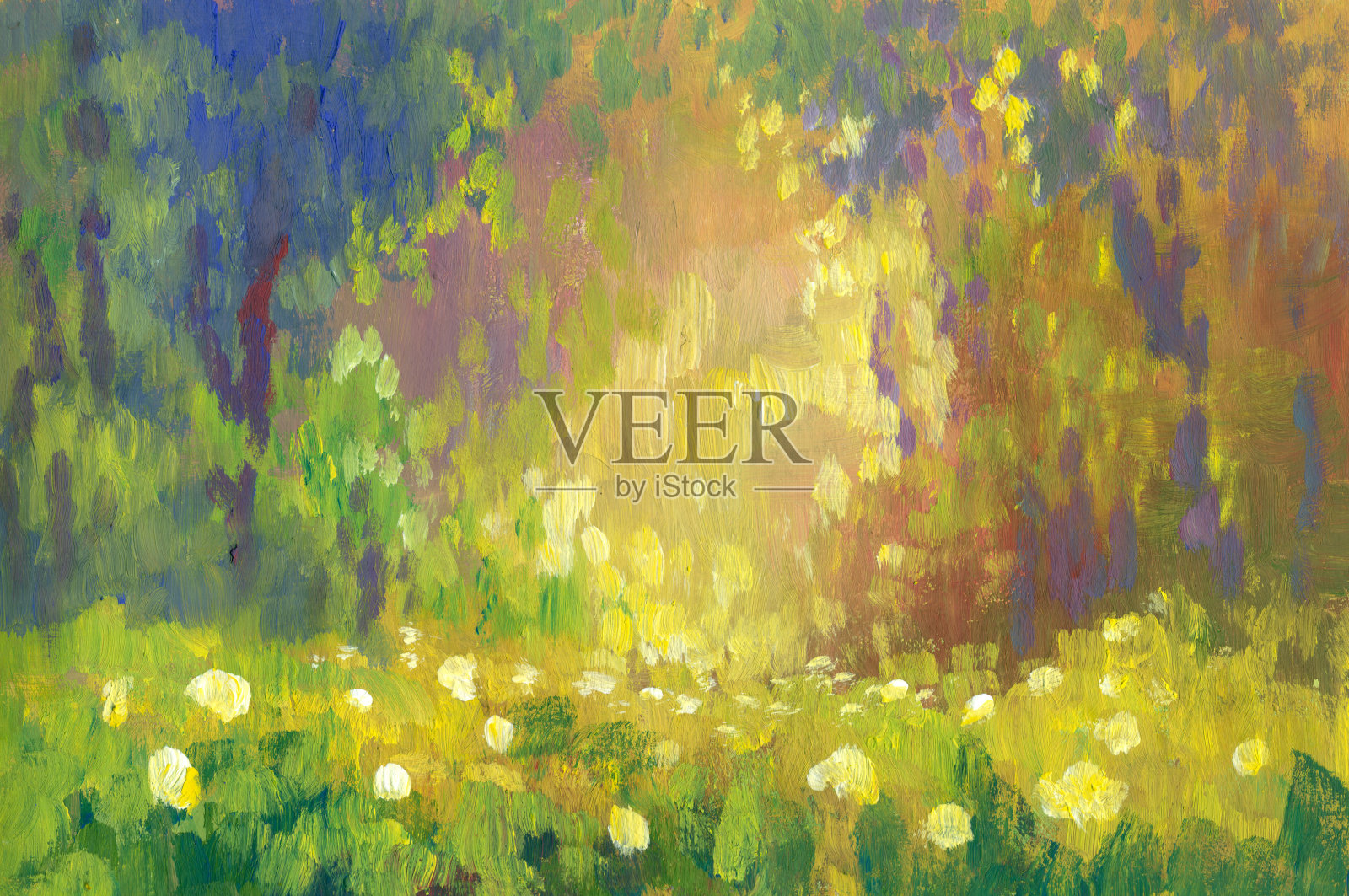 夏季油画风景画，印象派插画图片素材