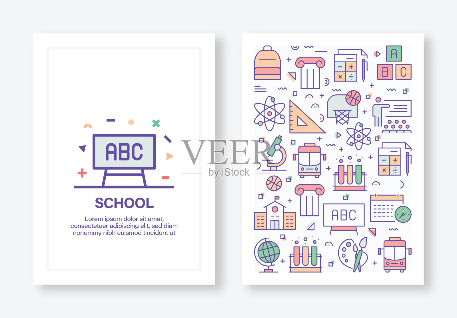 学校概念线风格封面设计的年度报告，传单，小册子。插画图片素材