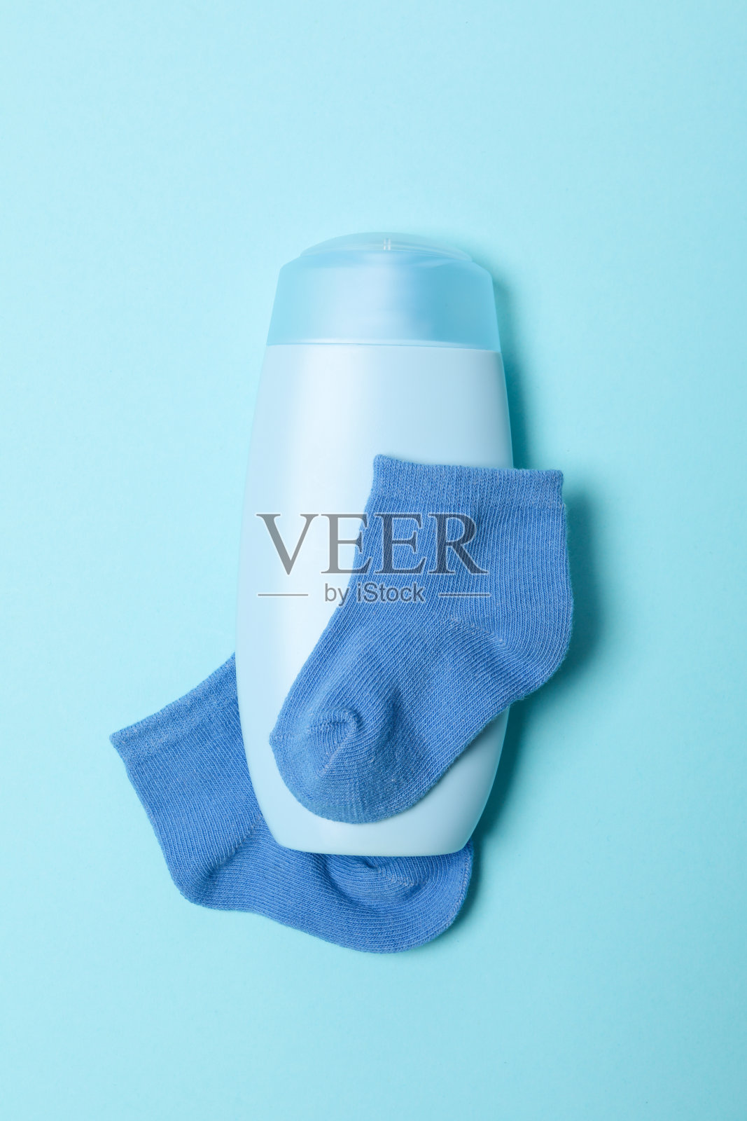 婴儿或儿童化妆品概念，俯视图照片摄影图片