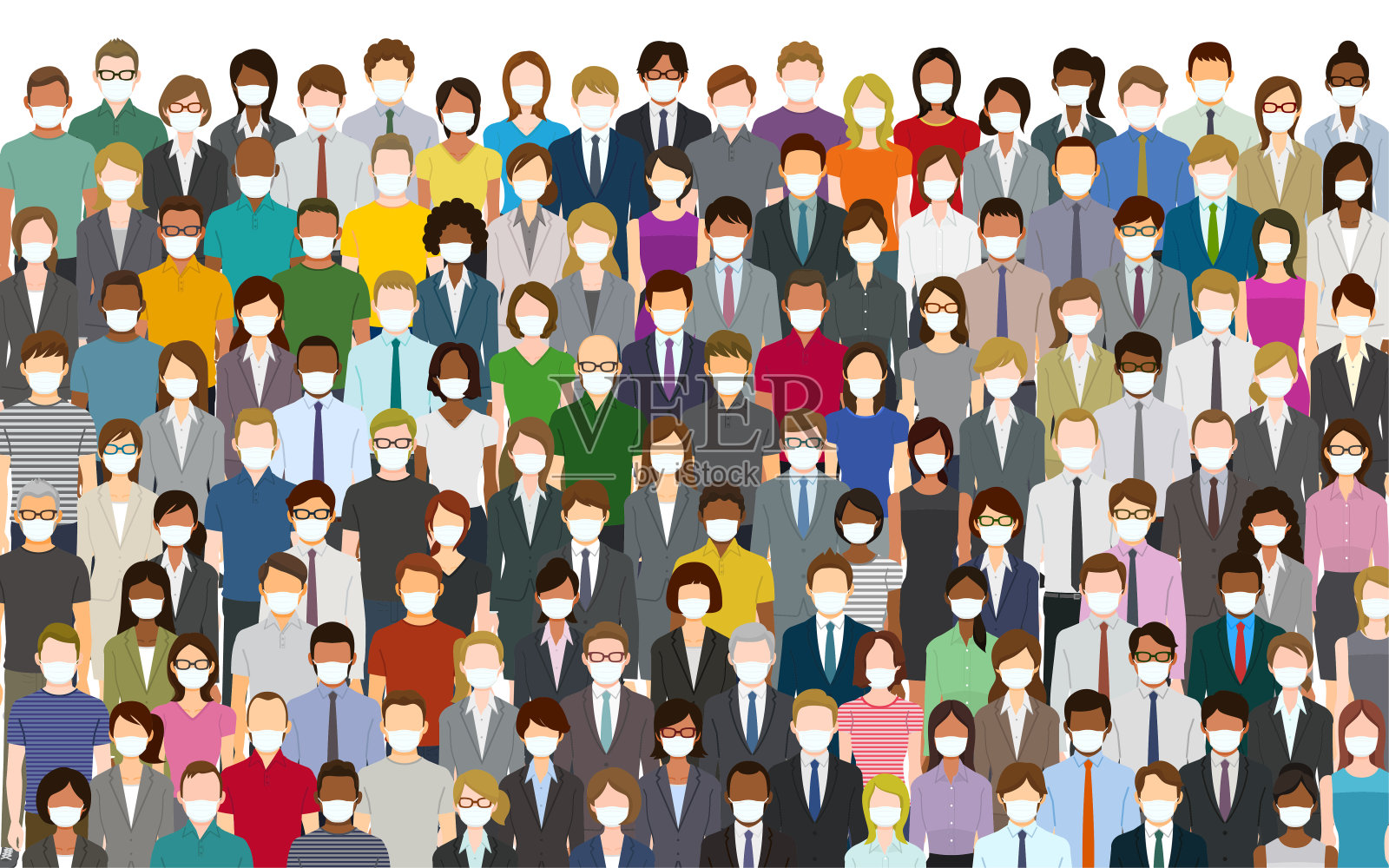 戴口罩的人群插画图片素材