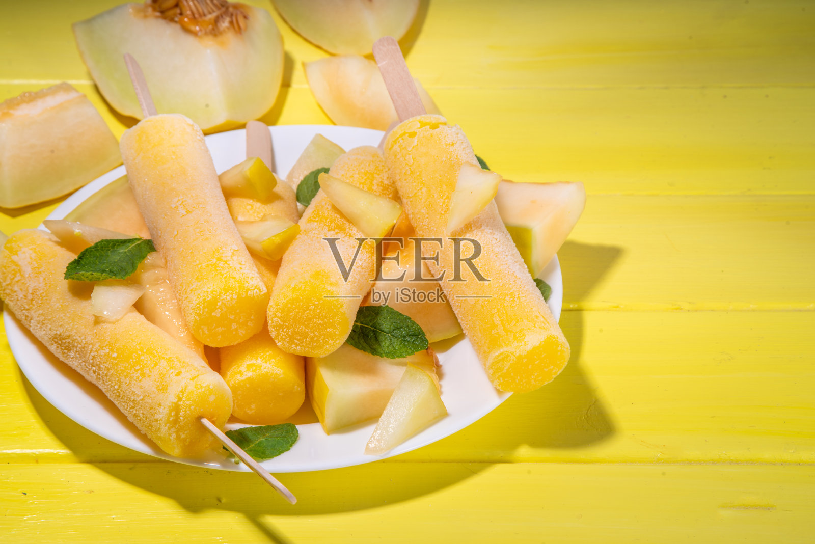 甜瓜冰淇淋冰棒照片摄影图片