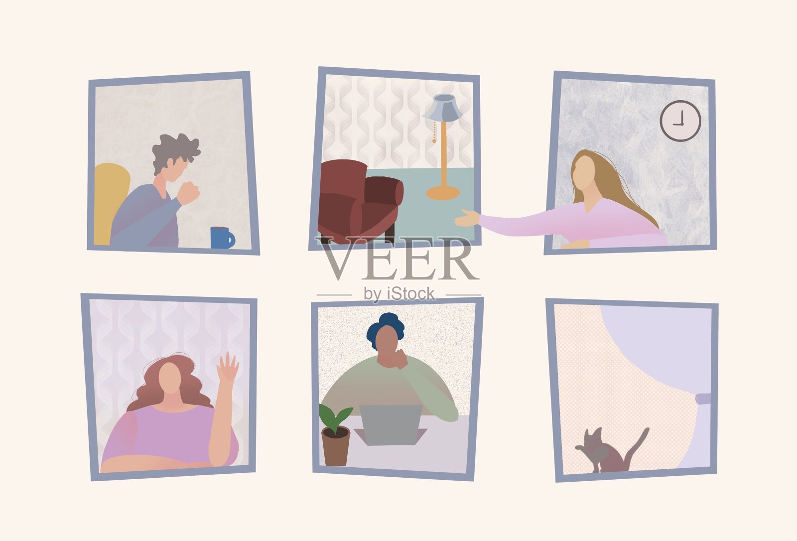 在家里自我隔离插画图片素材