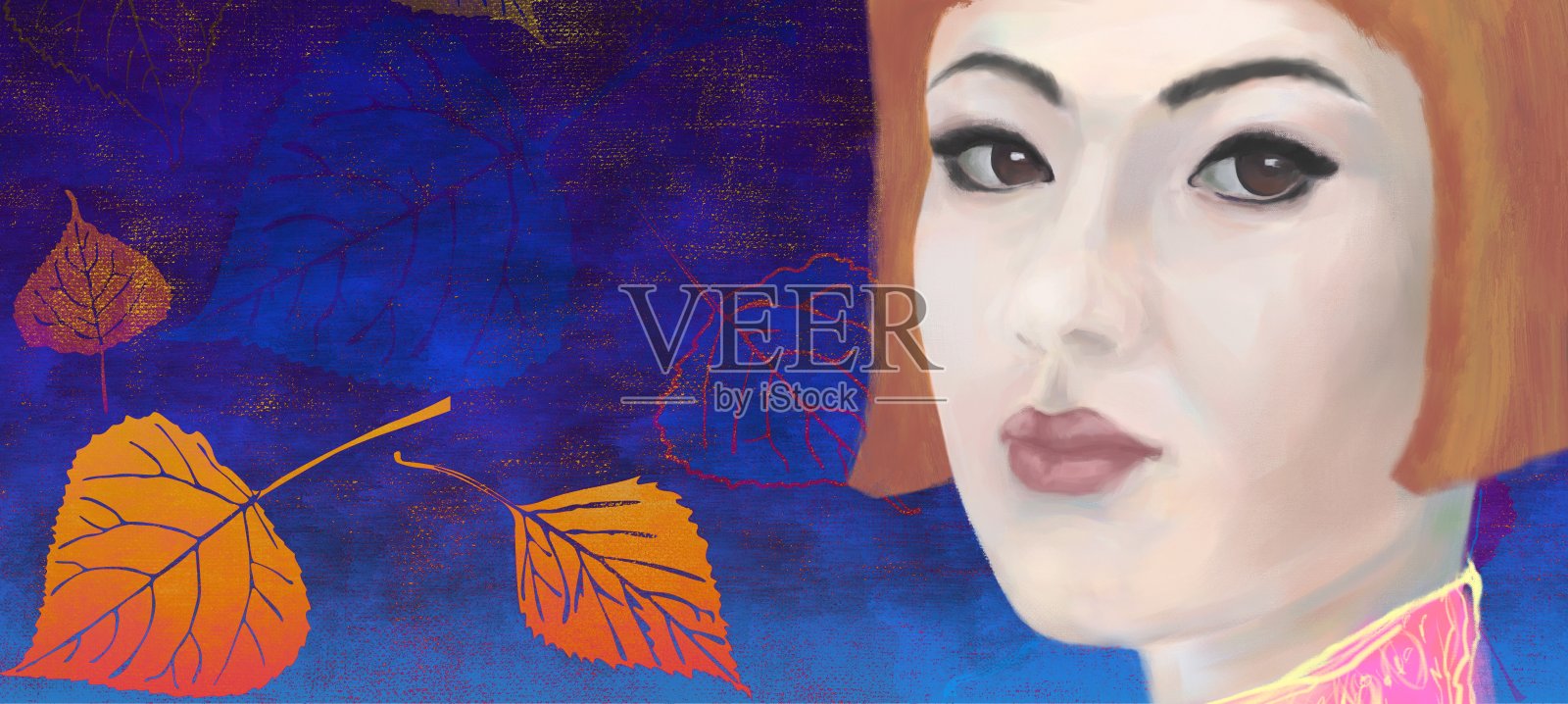 一幅印象派风格的亚洲女孩的绘画肖像插画图片素材