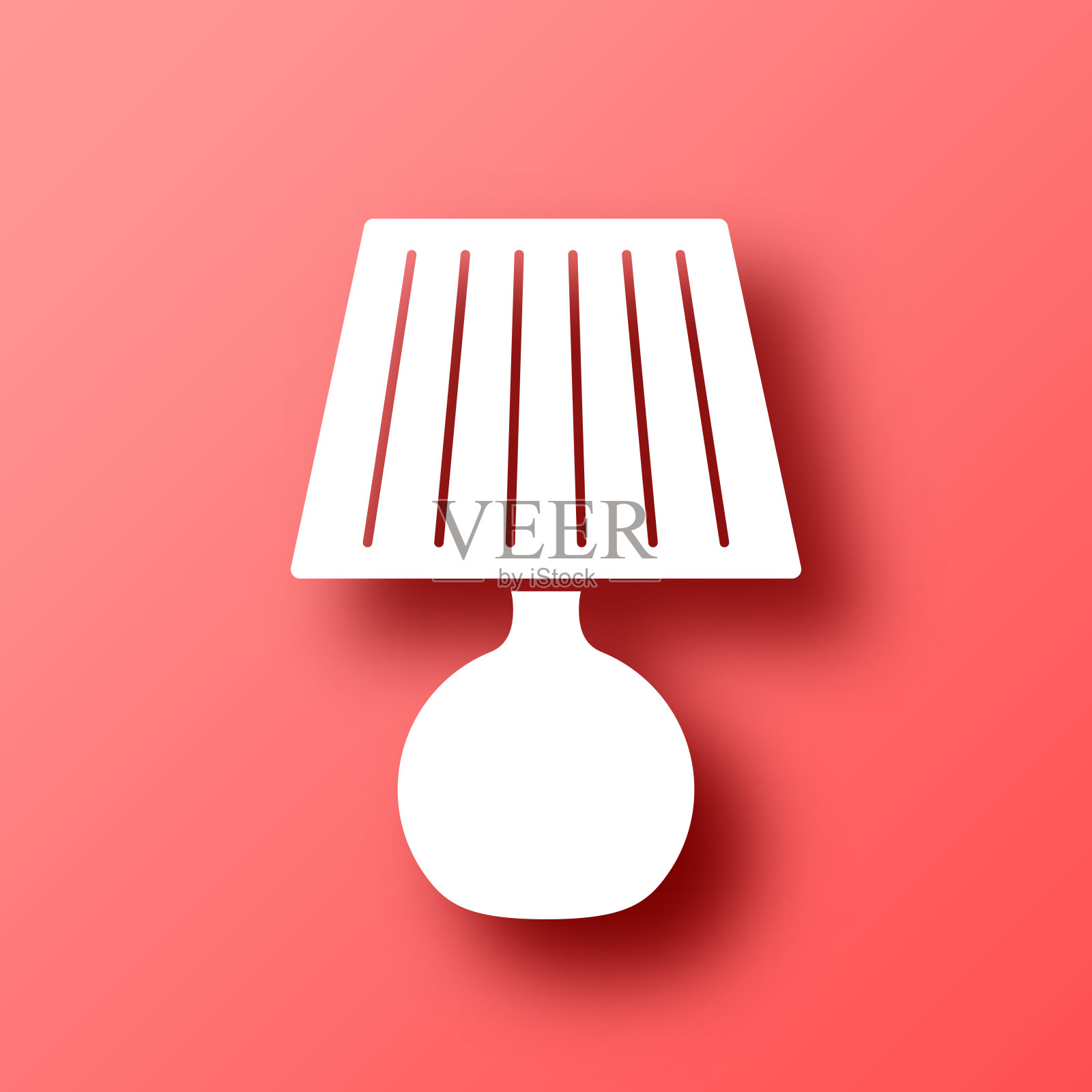 台灯。图标在红色背景与阴影插画图片素材