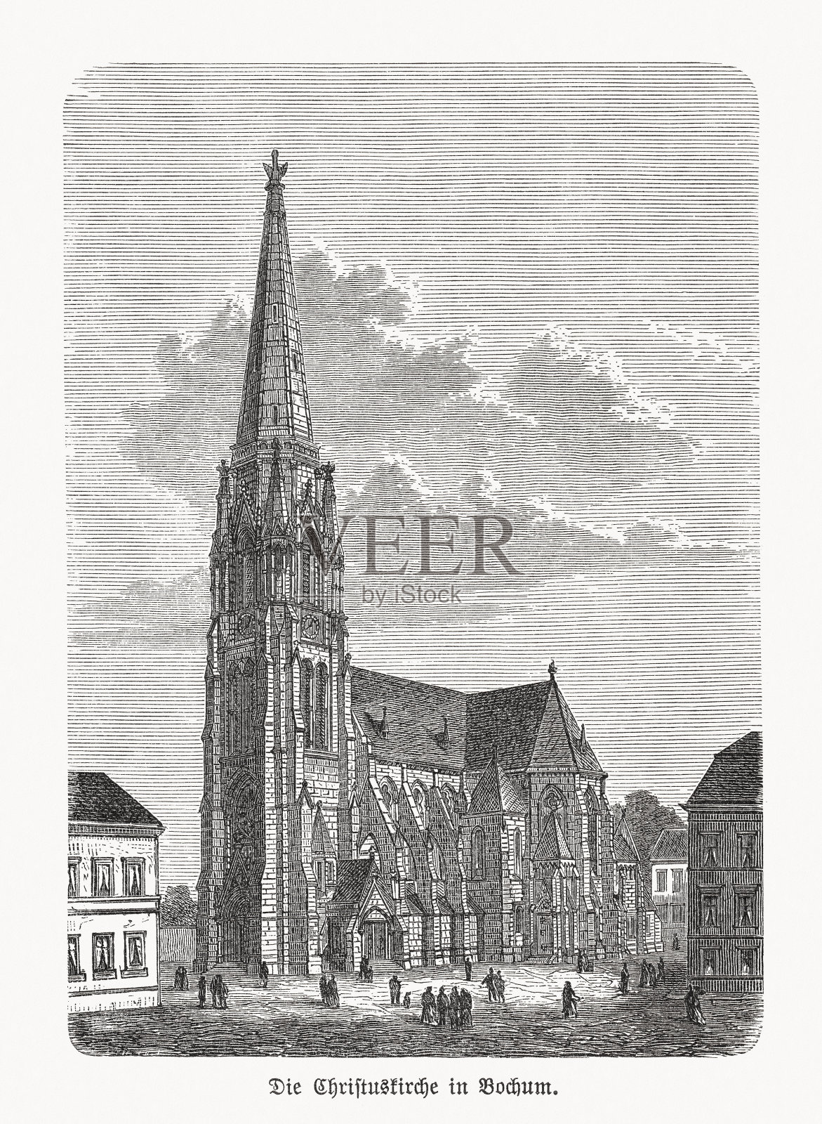 基督教堂，波鸿，北莱茵-威斯特伐利亚，德国，木刻，1893年出版插画图片素材