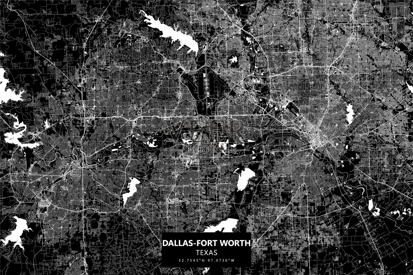 达拉斯-沃斯堡大都会，德克萨斯州矢量地图插画图片素材