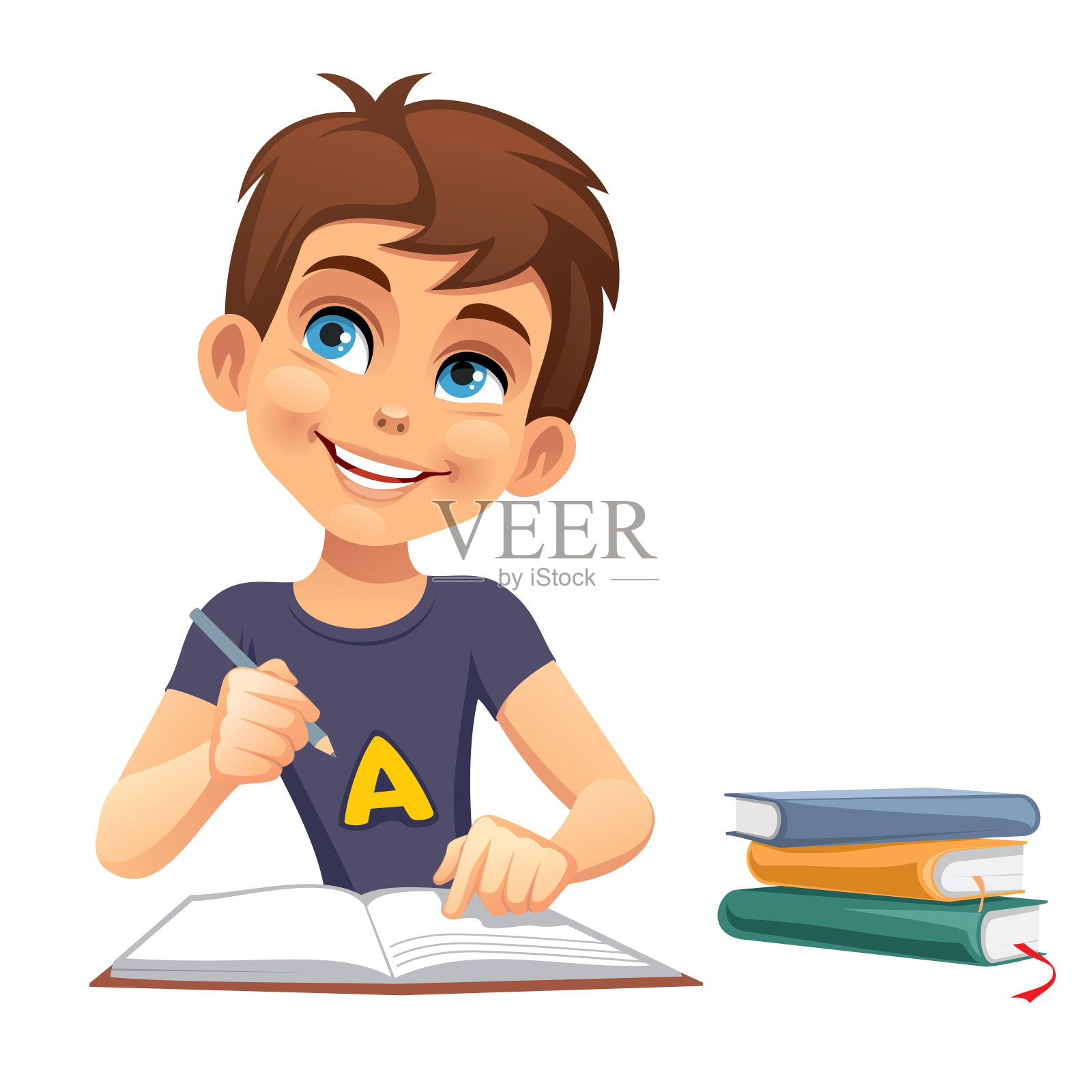 男孩正在写作设计元素图片