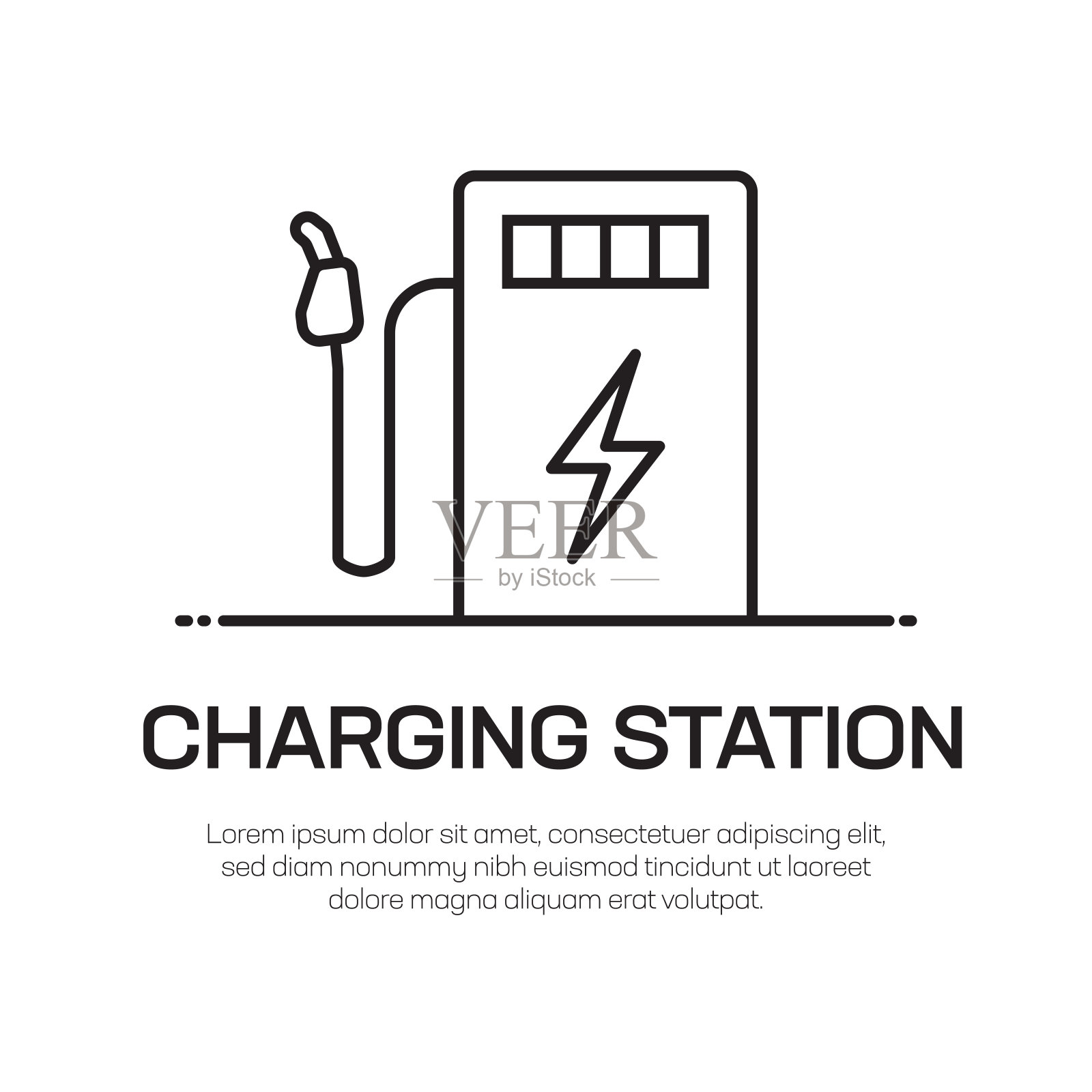 电动汽车充电站矢量线图标-简单的细线图标，优质的设计元素插画图片素材