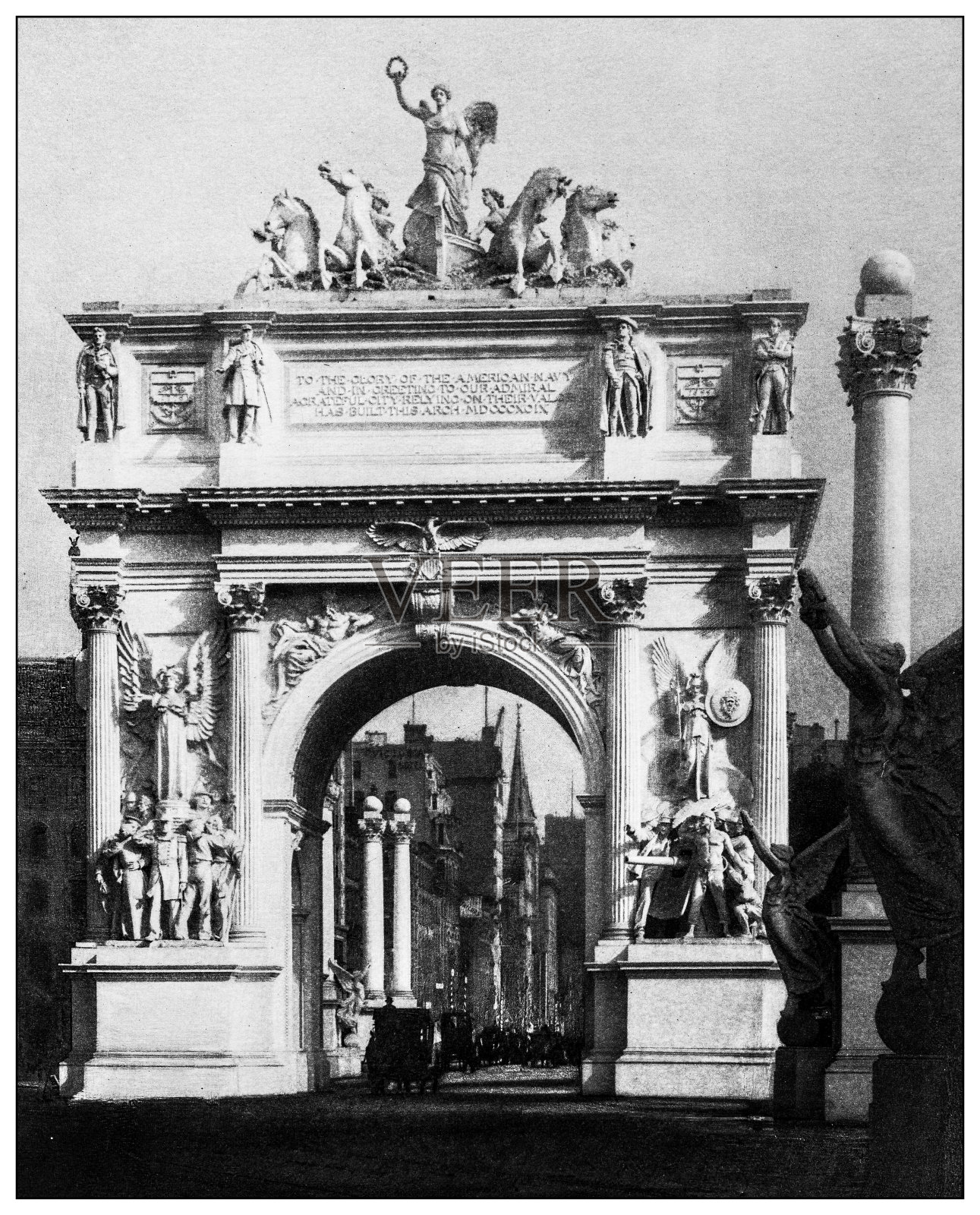 过去重要人物的古董插图:海军上将杜威凯旋门插画图片素材