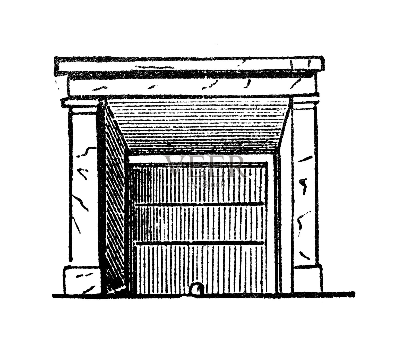 古董雕刻插画:壁炉插画图片素材