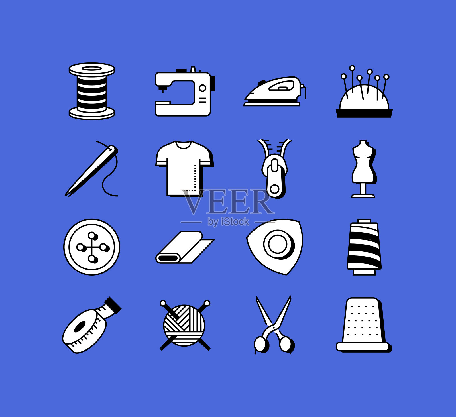 缝纫相关图标向量集合。现代风格符号向量插图插画图片素材