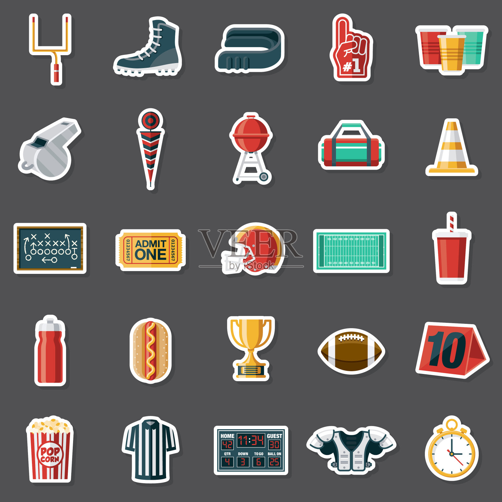 美式足球贴纸套装设计元素图片