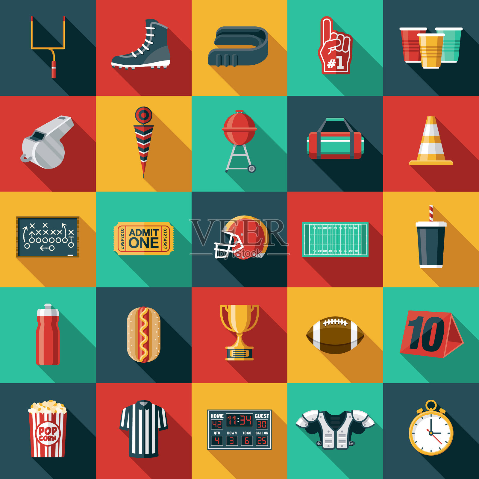 美式足球图标套装插画图片素材