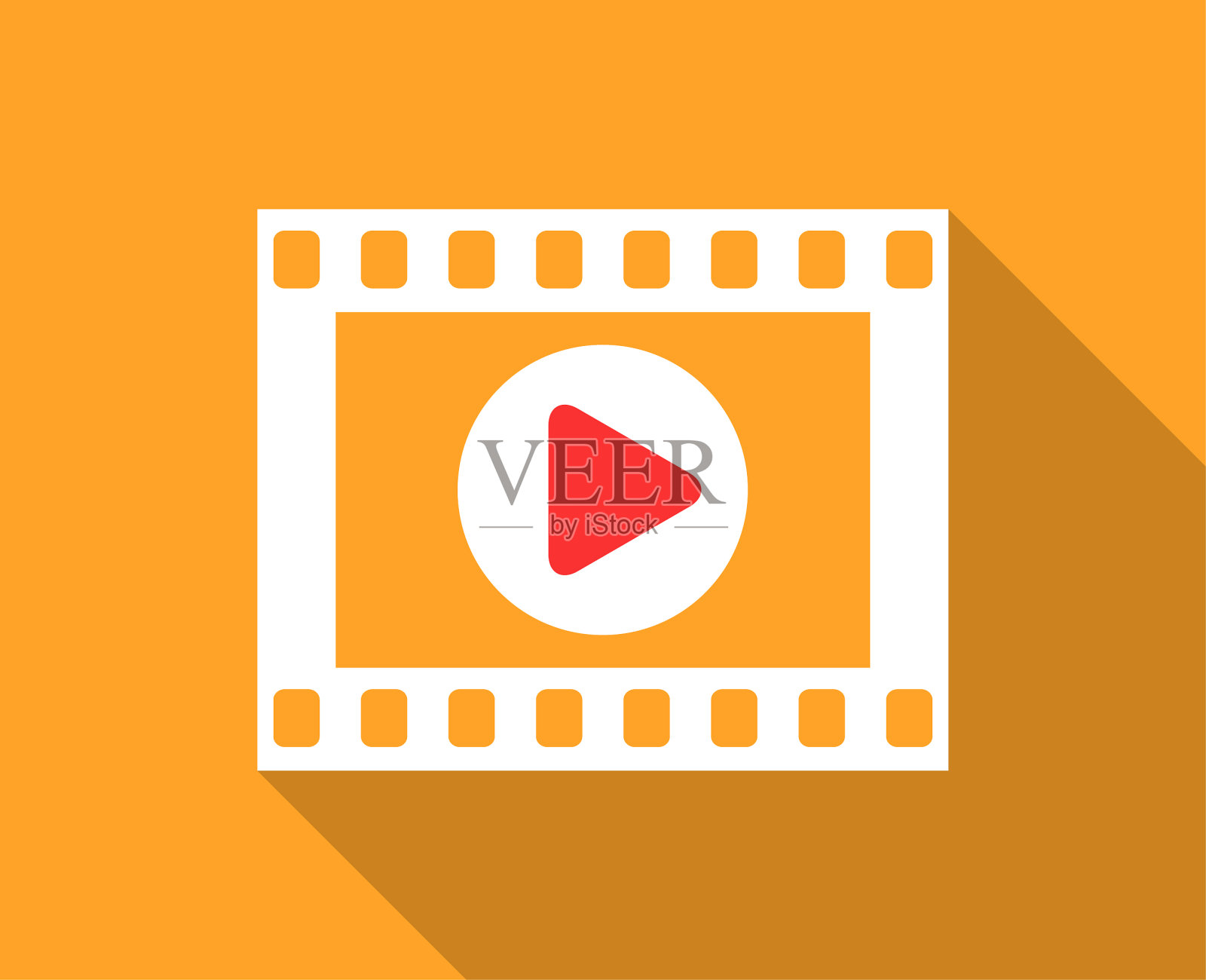 电影院，电影或视频平面图标与长阴影插画图片素材