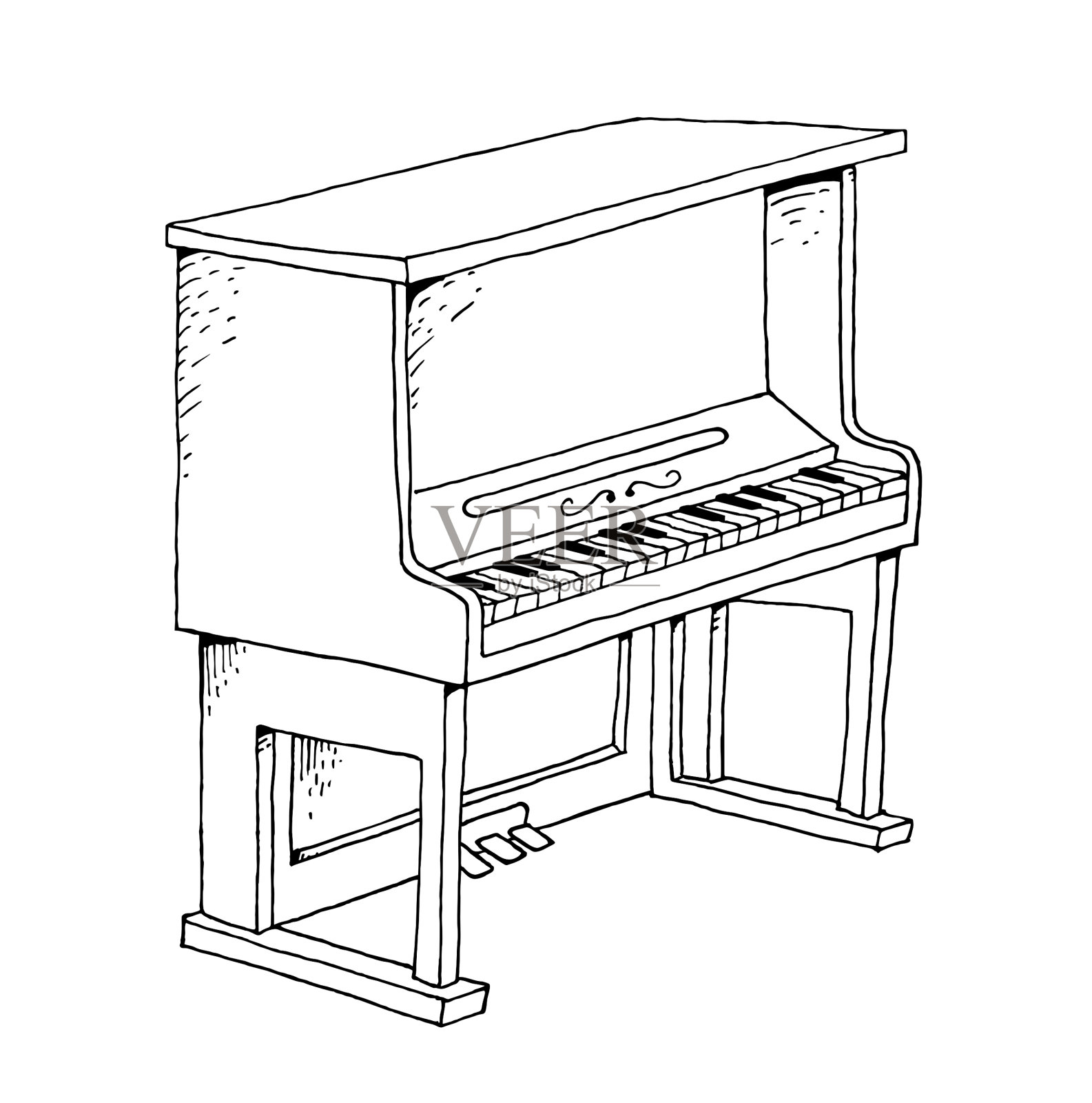 手绘立式钢琴插画图片素材