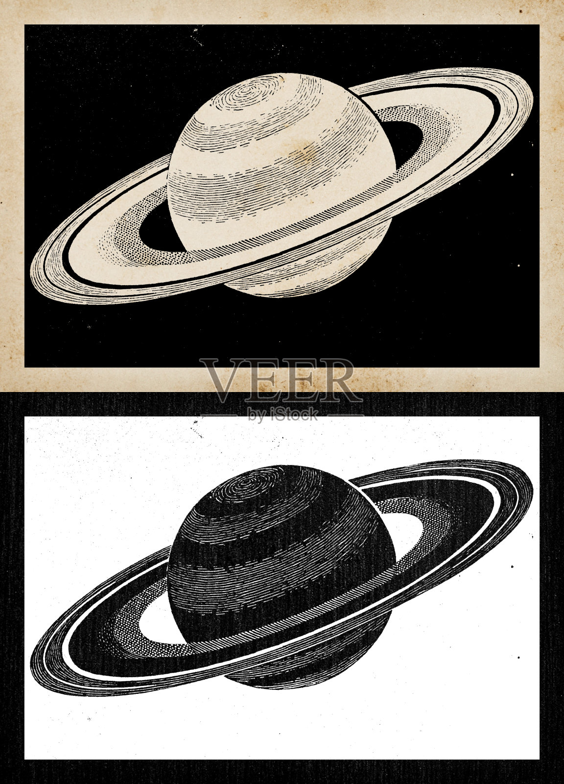 古董雕刻插图:土星插画图片素材