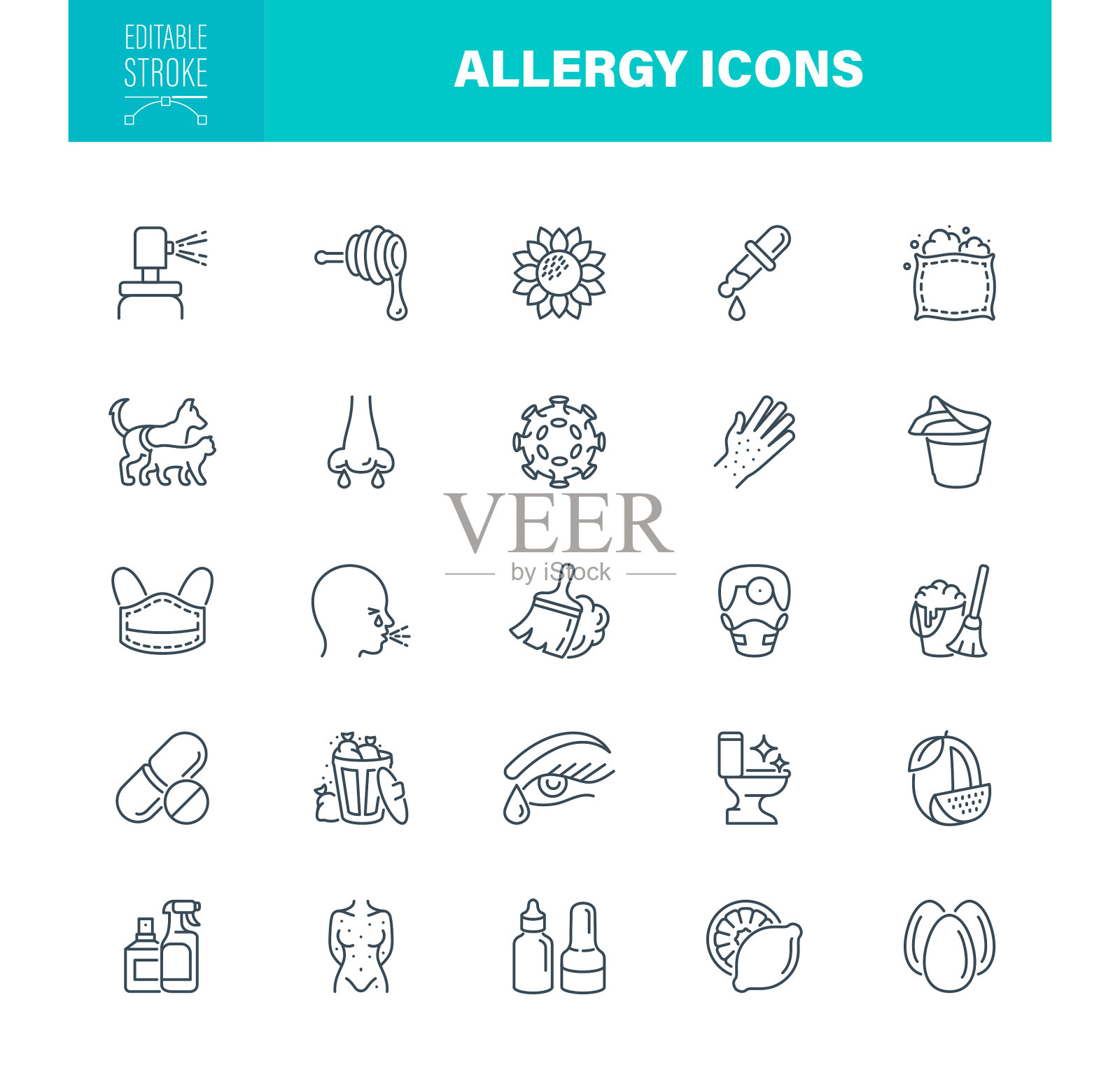 过敏图标可编辑笔画插画图片素材