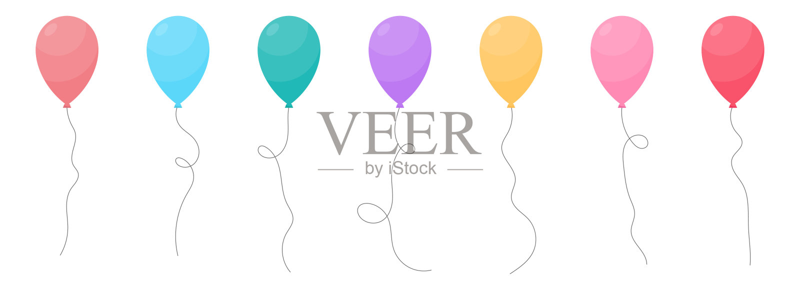 一组用绳子系着的彩色派对气球。矢量插图在卡通风格插画图片素材