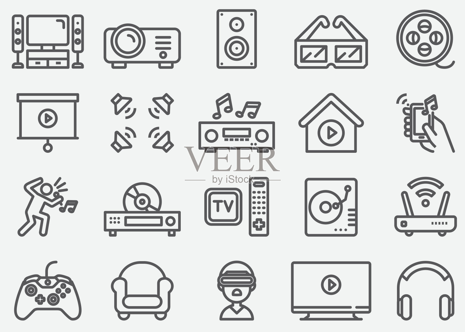 家庭娱乐电子产品线图标插画图片素材