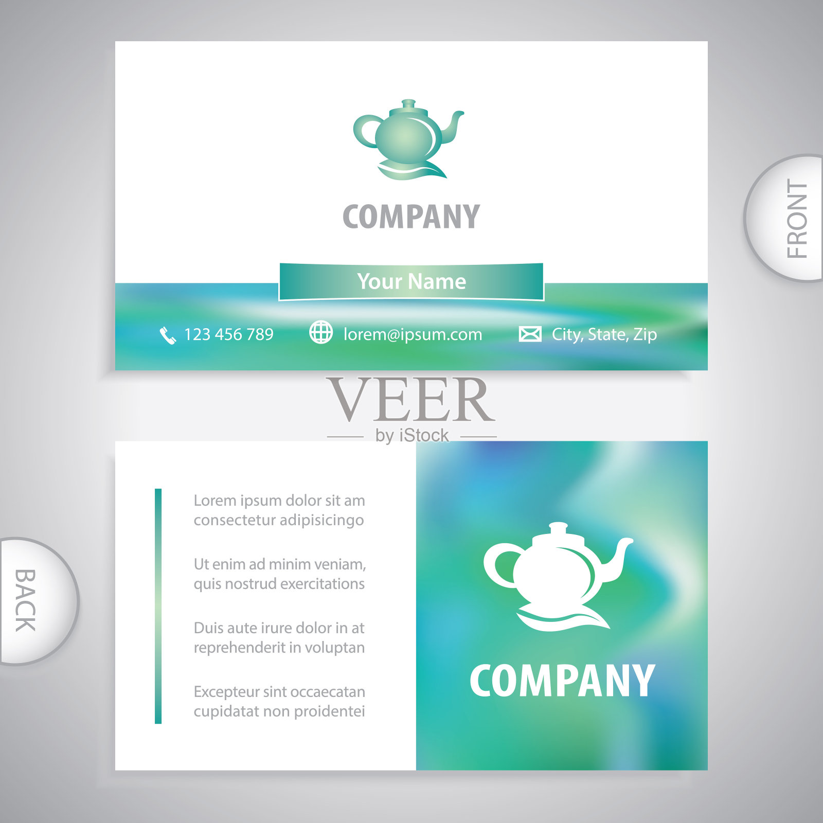 名片模板。茶叶茶壶。茶馆和餐厅的概念。插画图片素材