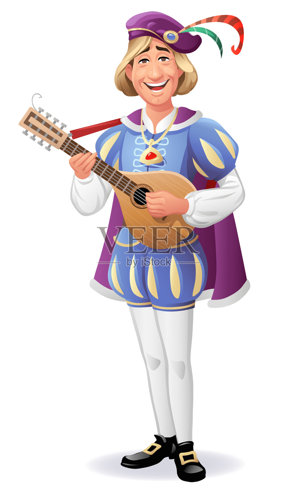 弹奏琵琶的中世纪诗人插画图片素材