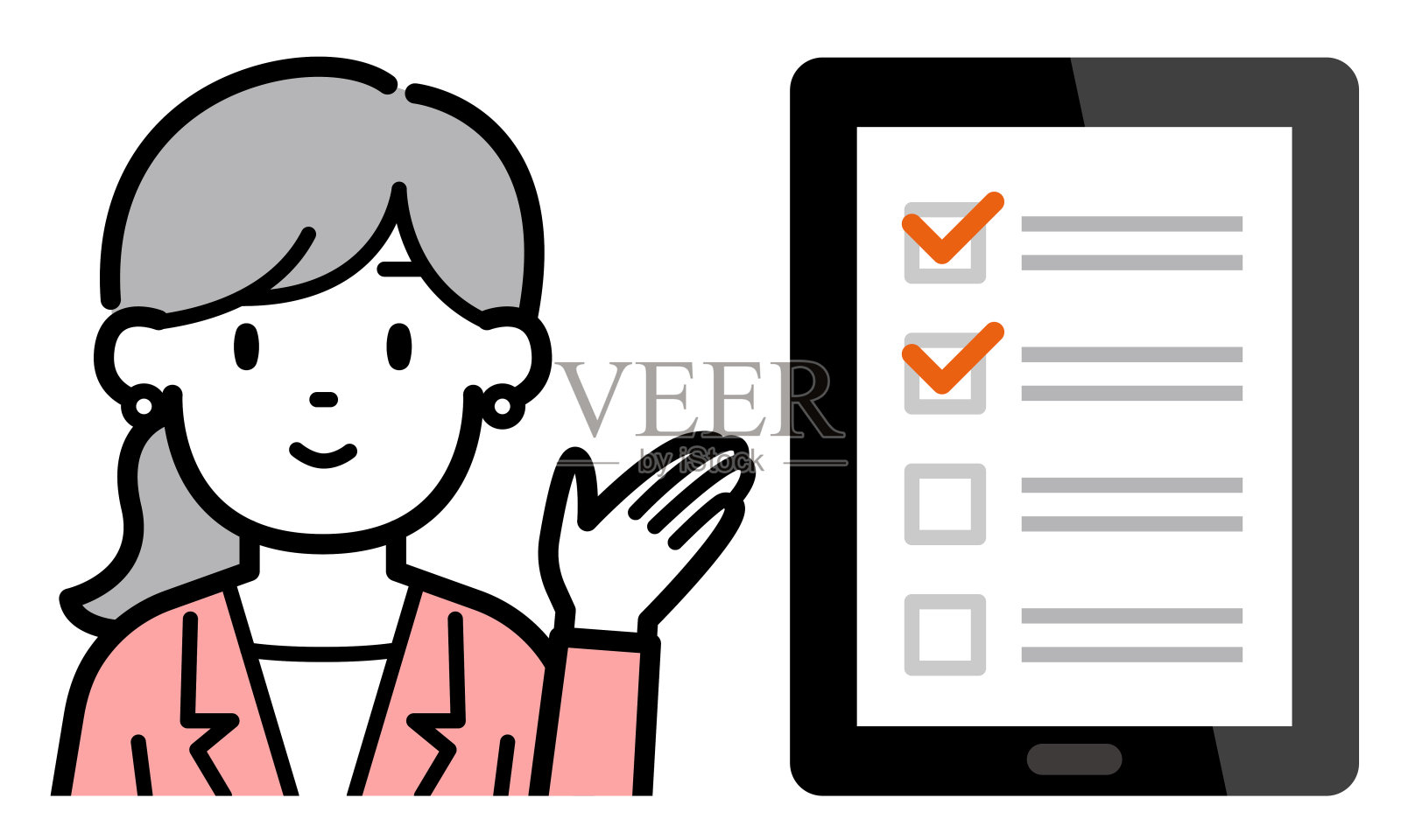 清单和女商人的简单矢量插图插画图片素材