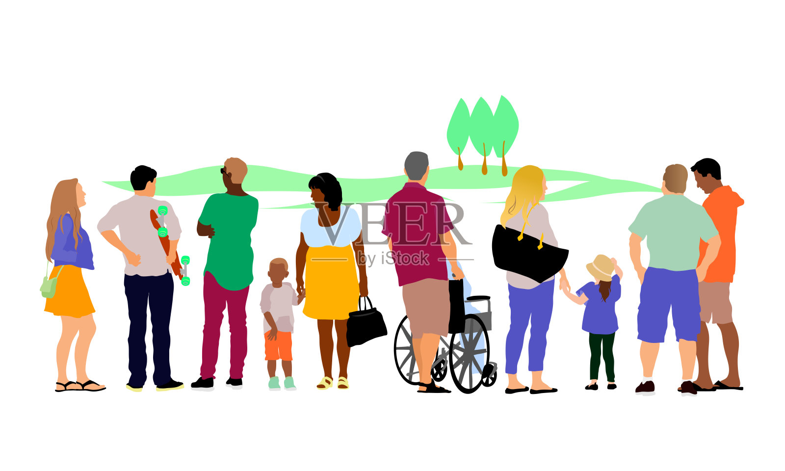 多样性人行道平面设计人群草插画图片素材