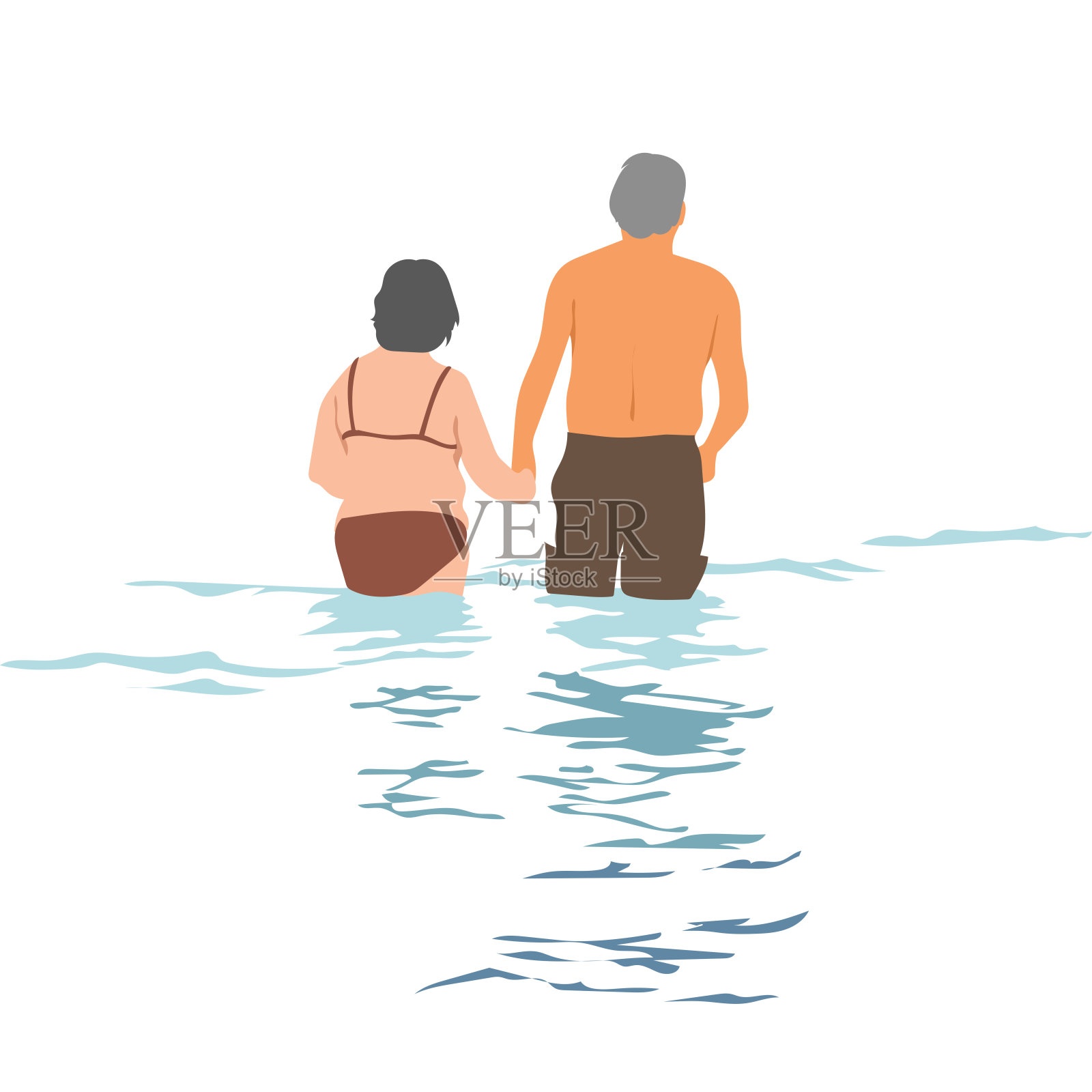 老夫妇游布朗湖插画图片素材