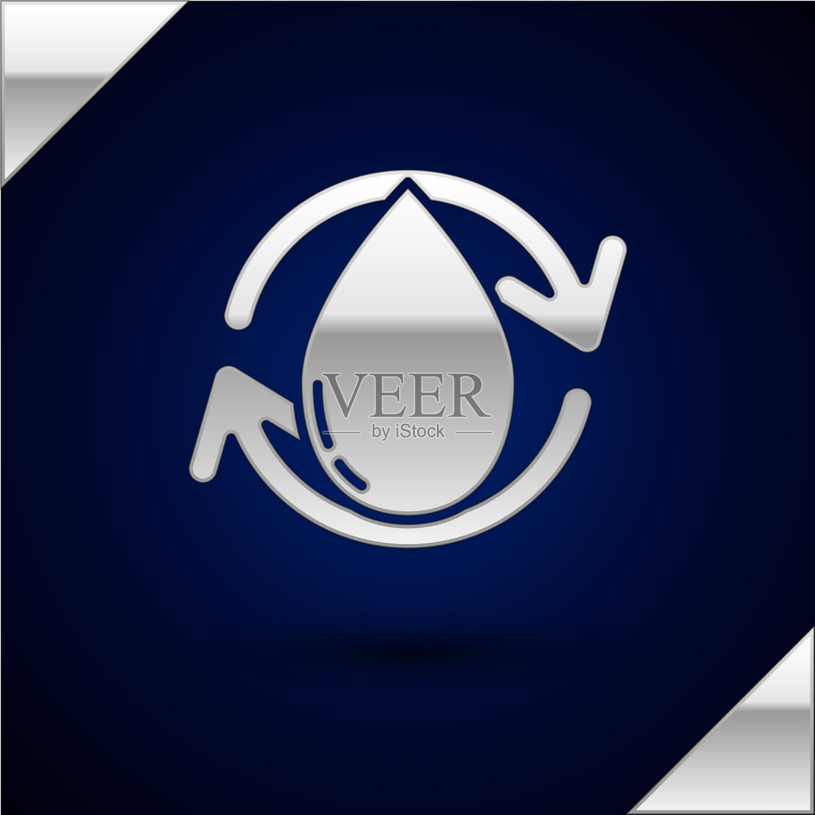 银色油滴图标孤立在深蓝色上插画图片素材