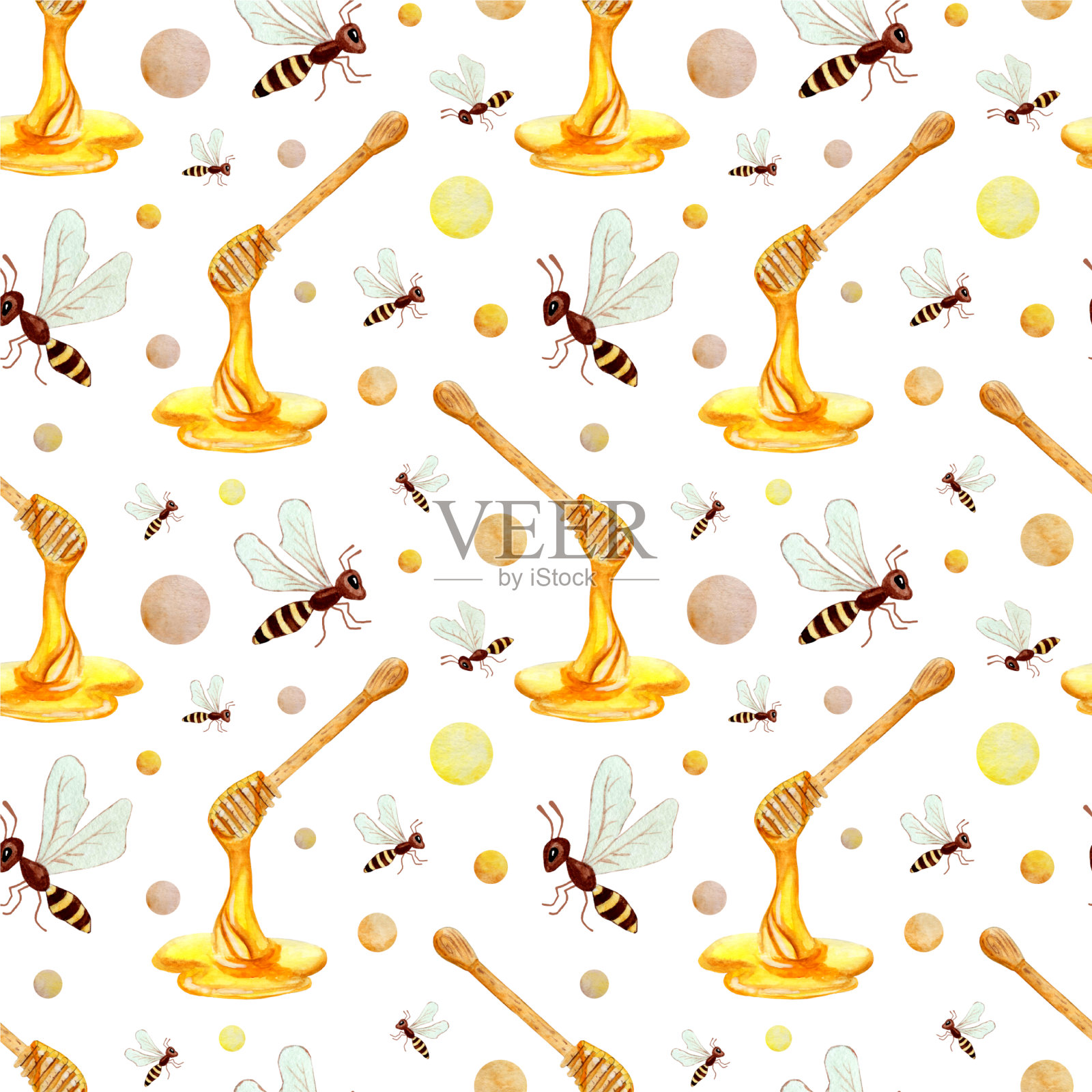 水彩画图案勺蜂蜜插画图片素材