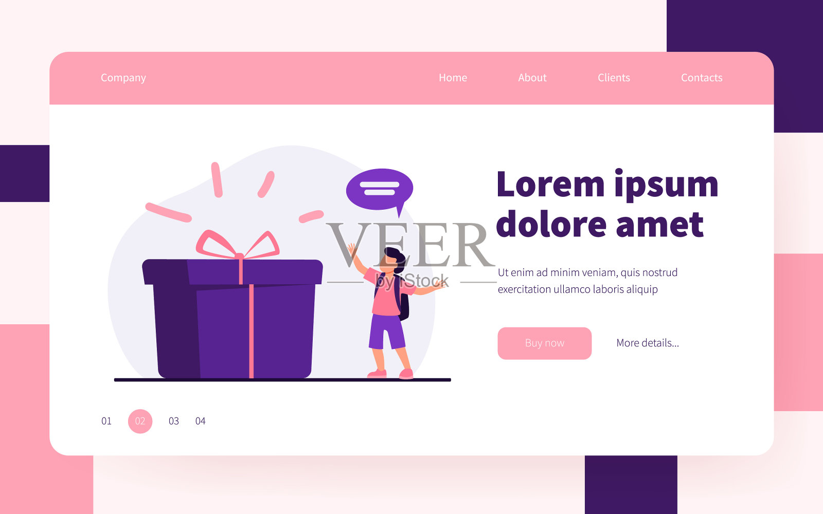 小瞳孔站在巨大的礼品盒旁边插画图片素材