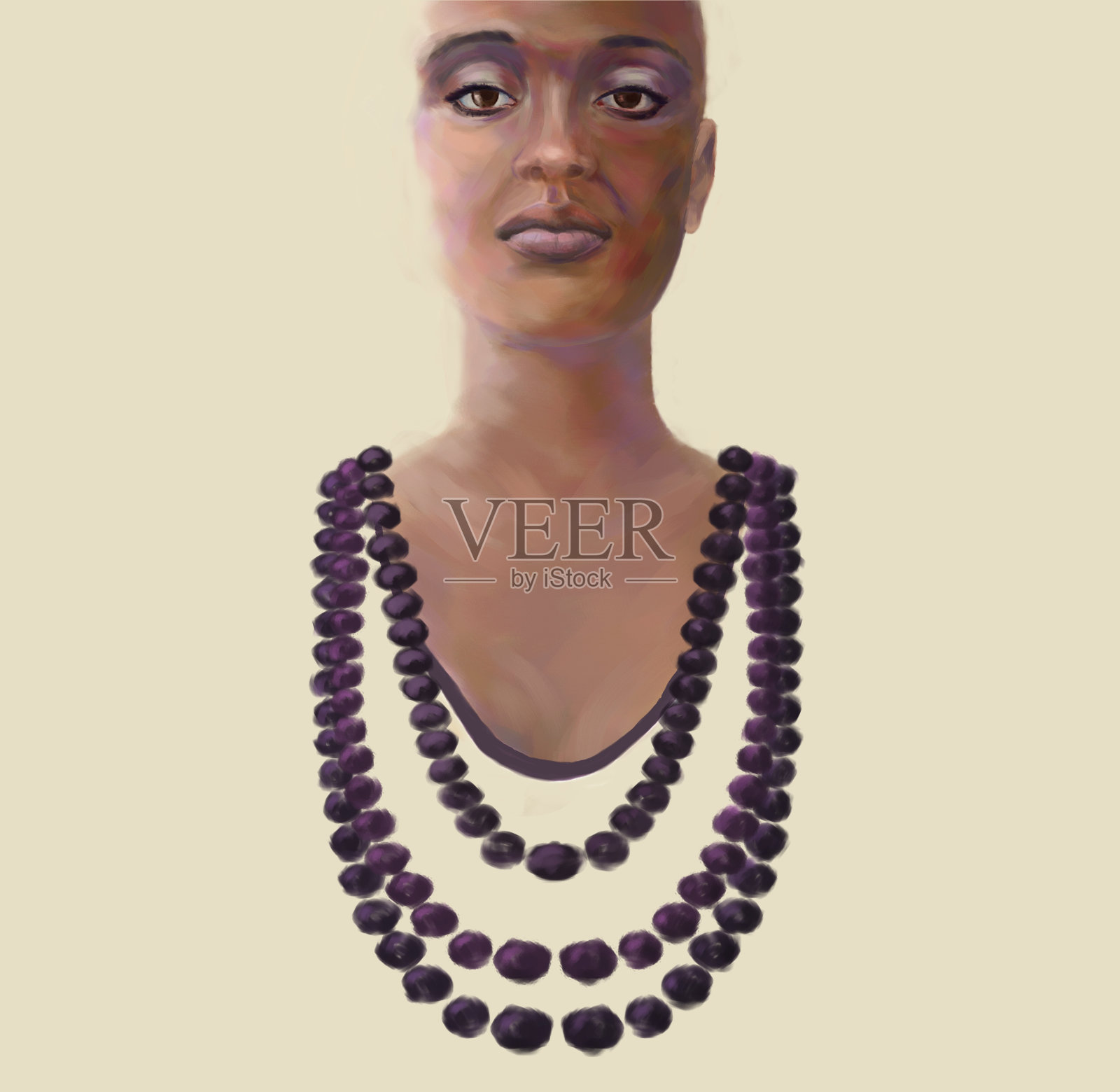 这是一幅印象派风格的深肤色女子的如画肖像插画图片素材