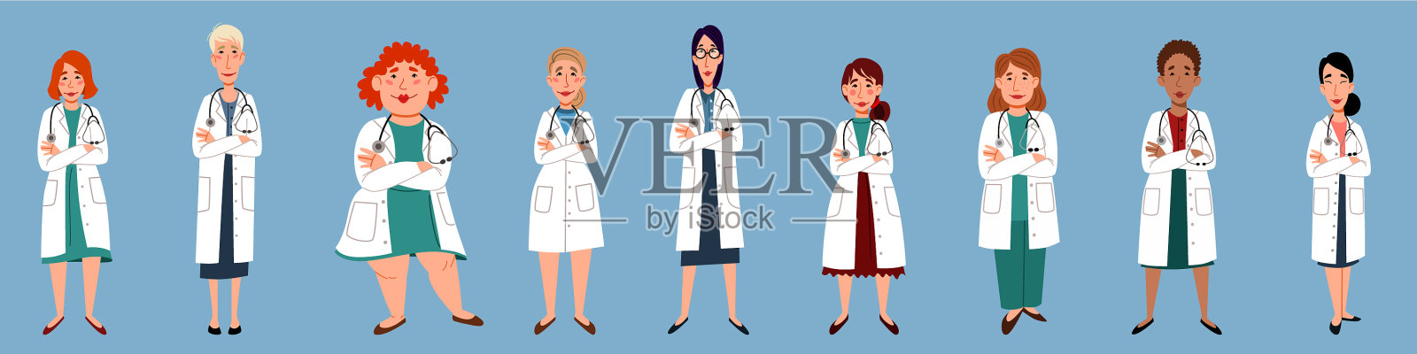 一群身材各异的女医生插画图片素材