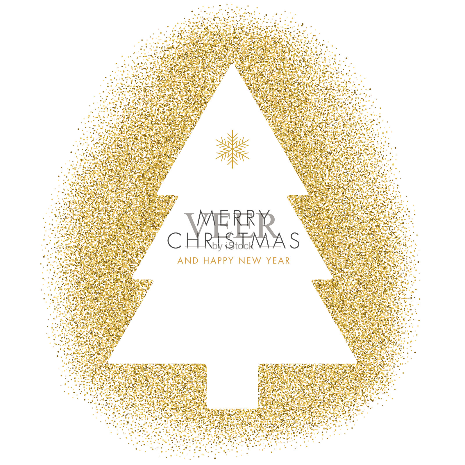 闪着金光的圣诞树。节日卡片。插画图片素材