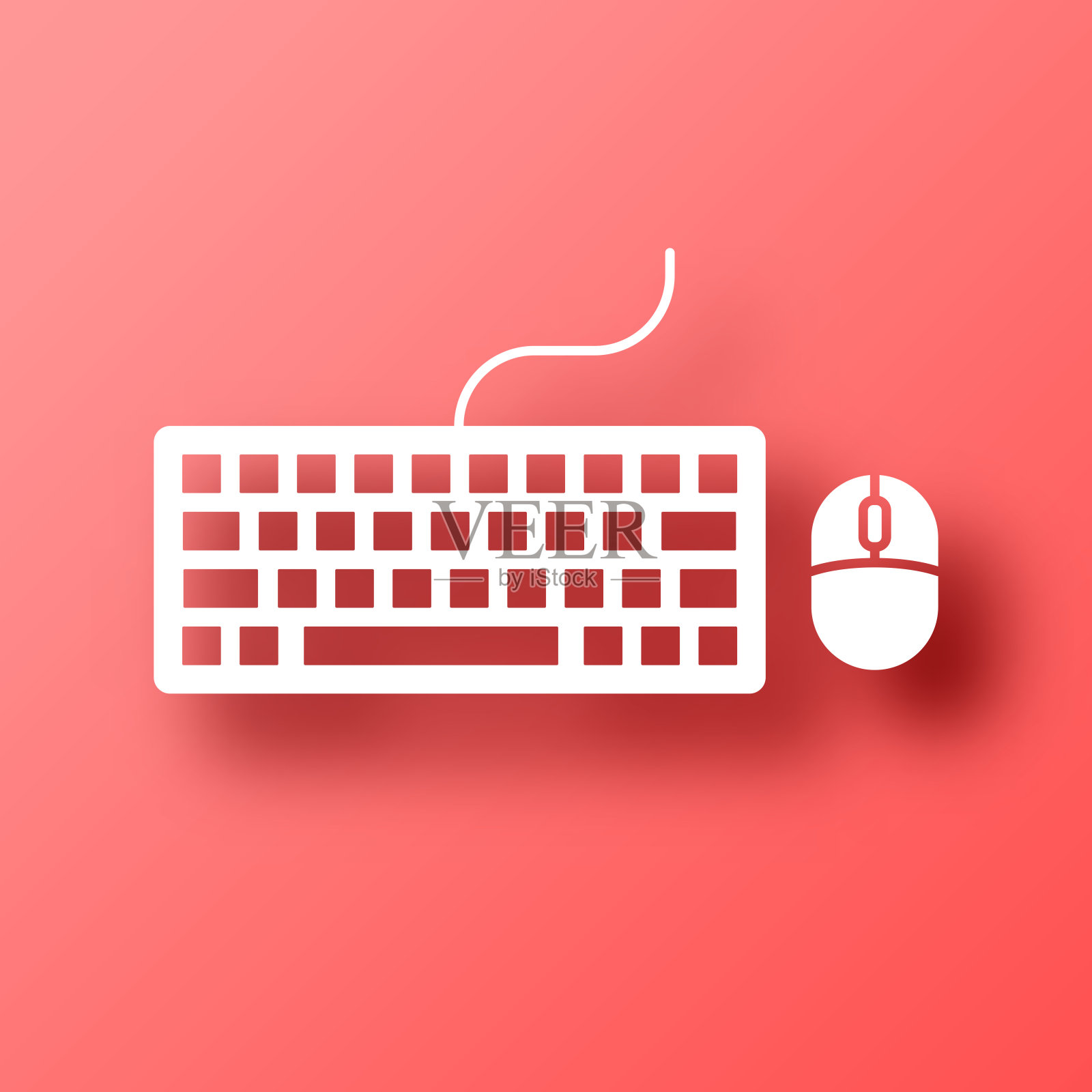 键盘和鼠标。图标在红色背景与阴影插画图片素材