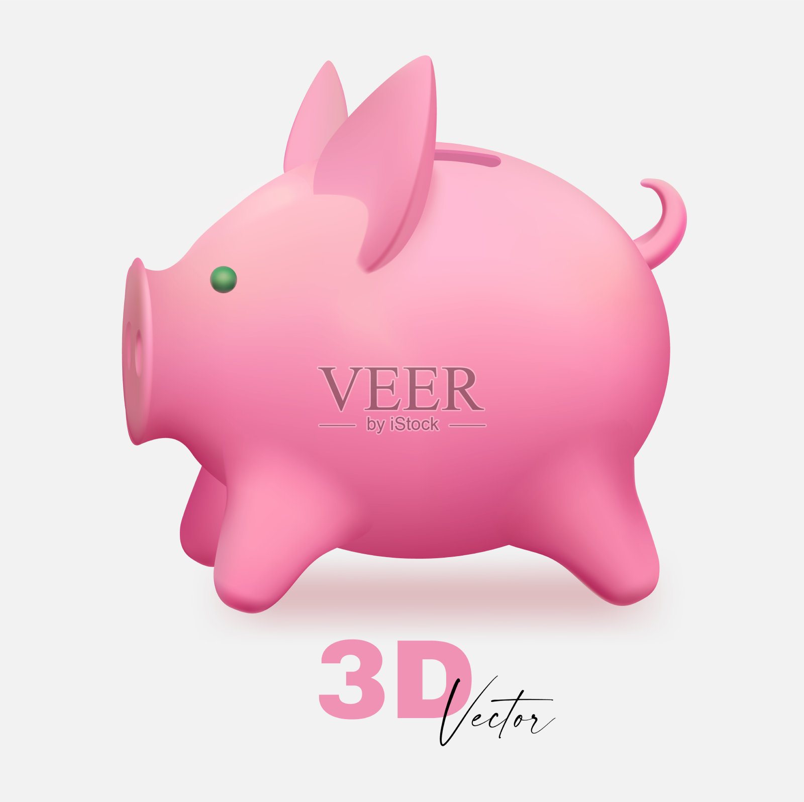 3d彩色小猪银行孤立的白色插画图片素材