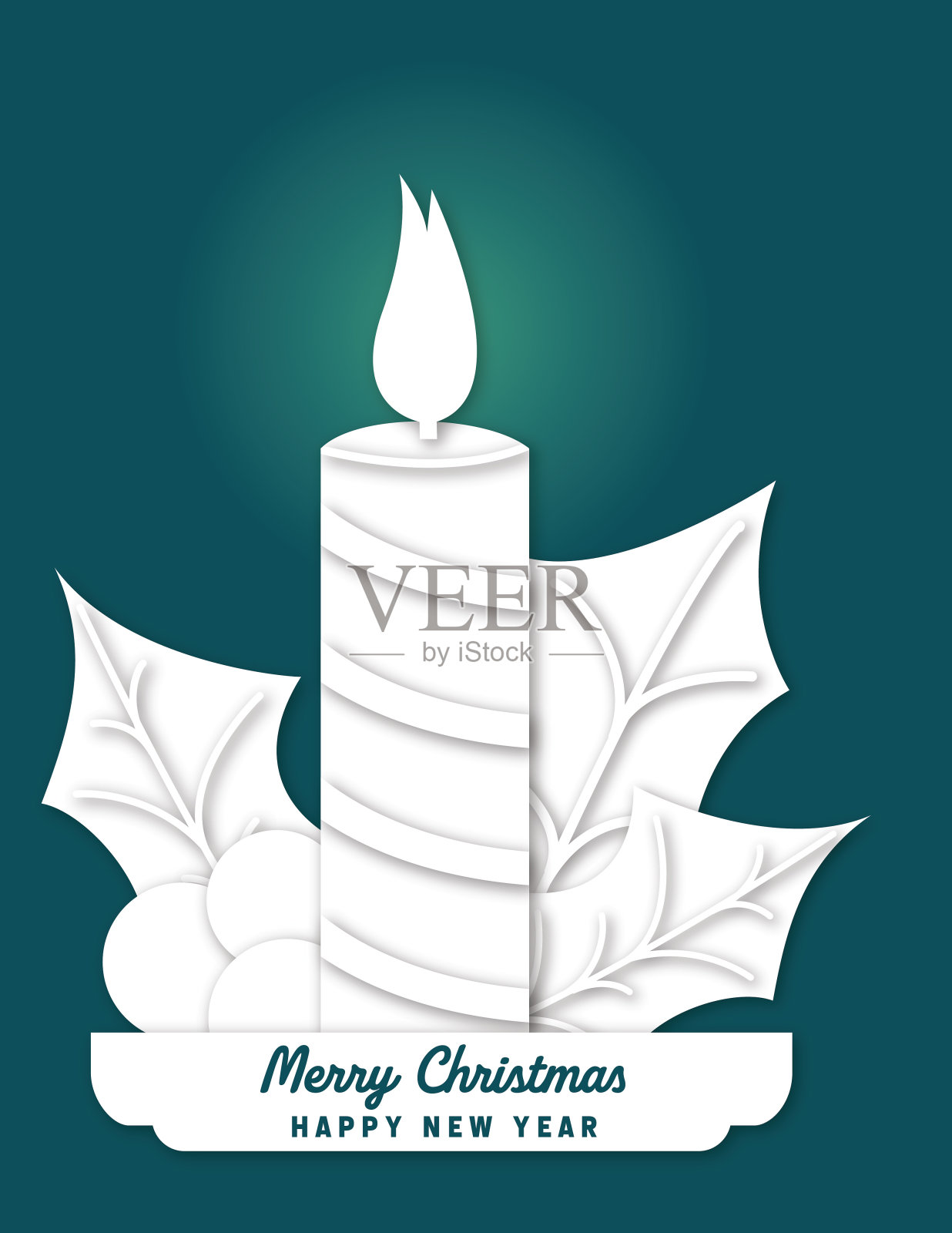 可爱的剪纸圣诞快乐和新年快乐蜡烛插画图片素材