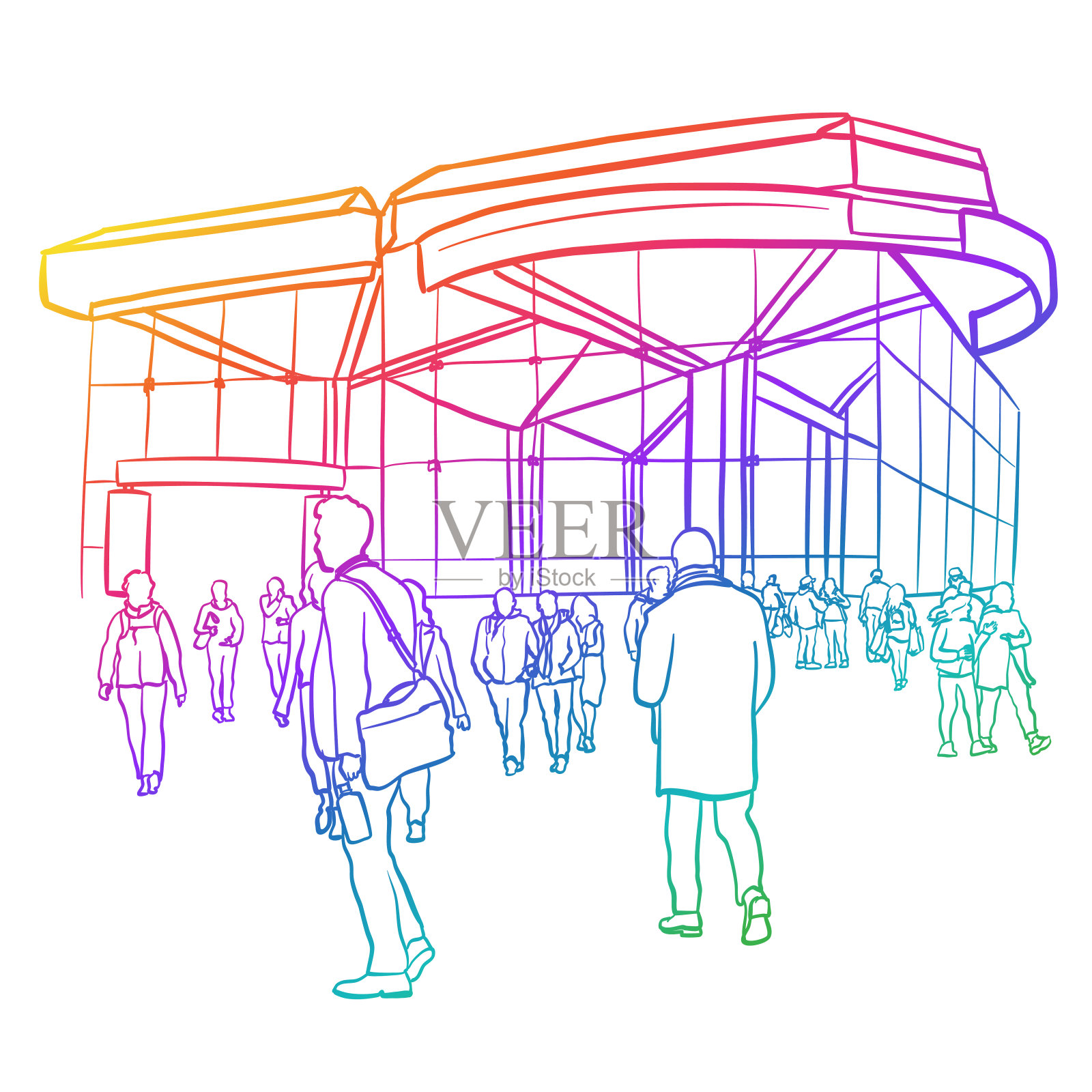 玻璃建筑彩虹插画图片素材