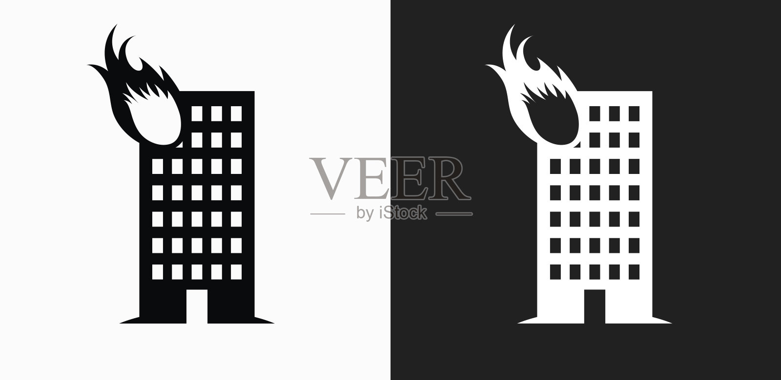 建筑火图标在黑白矢量背景上插画图片素材