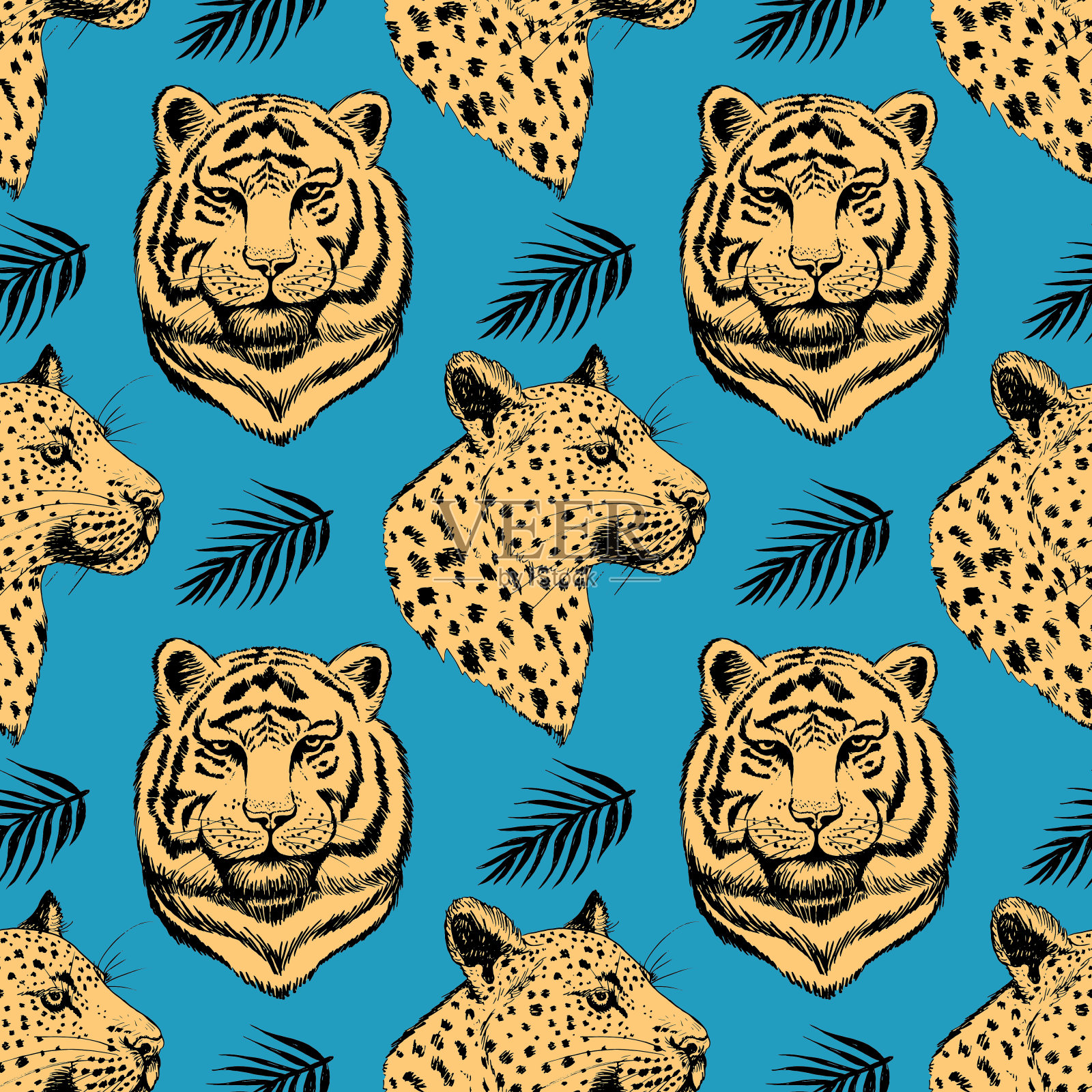 老虎无缝模式插画图片素材