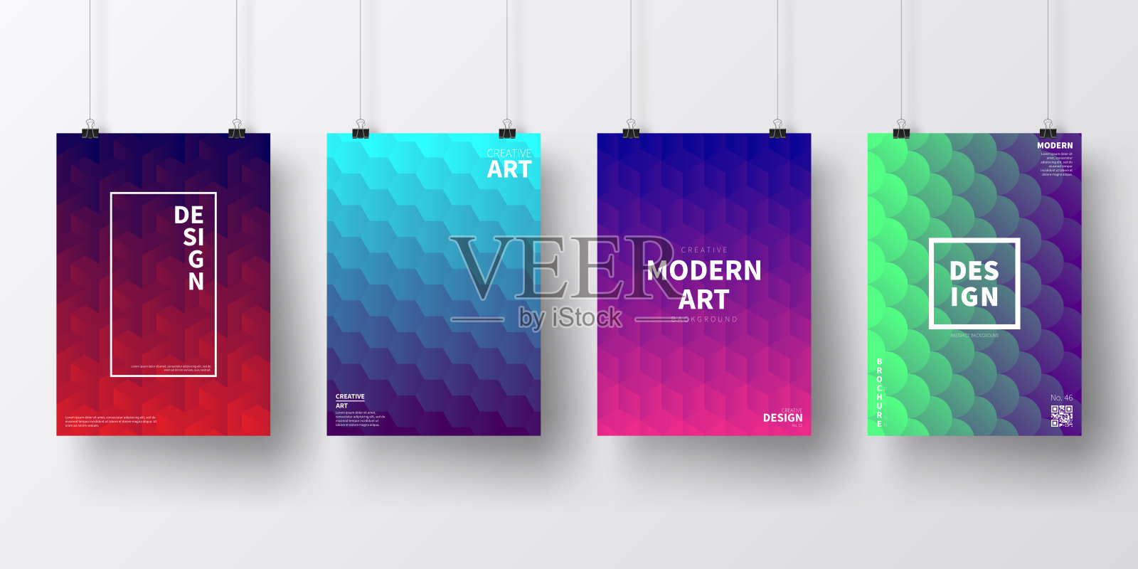 彩色几何图案的海报，孤立在白色背景上插画图片素材