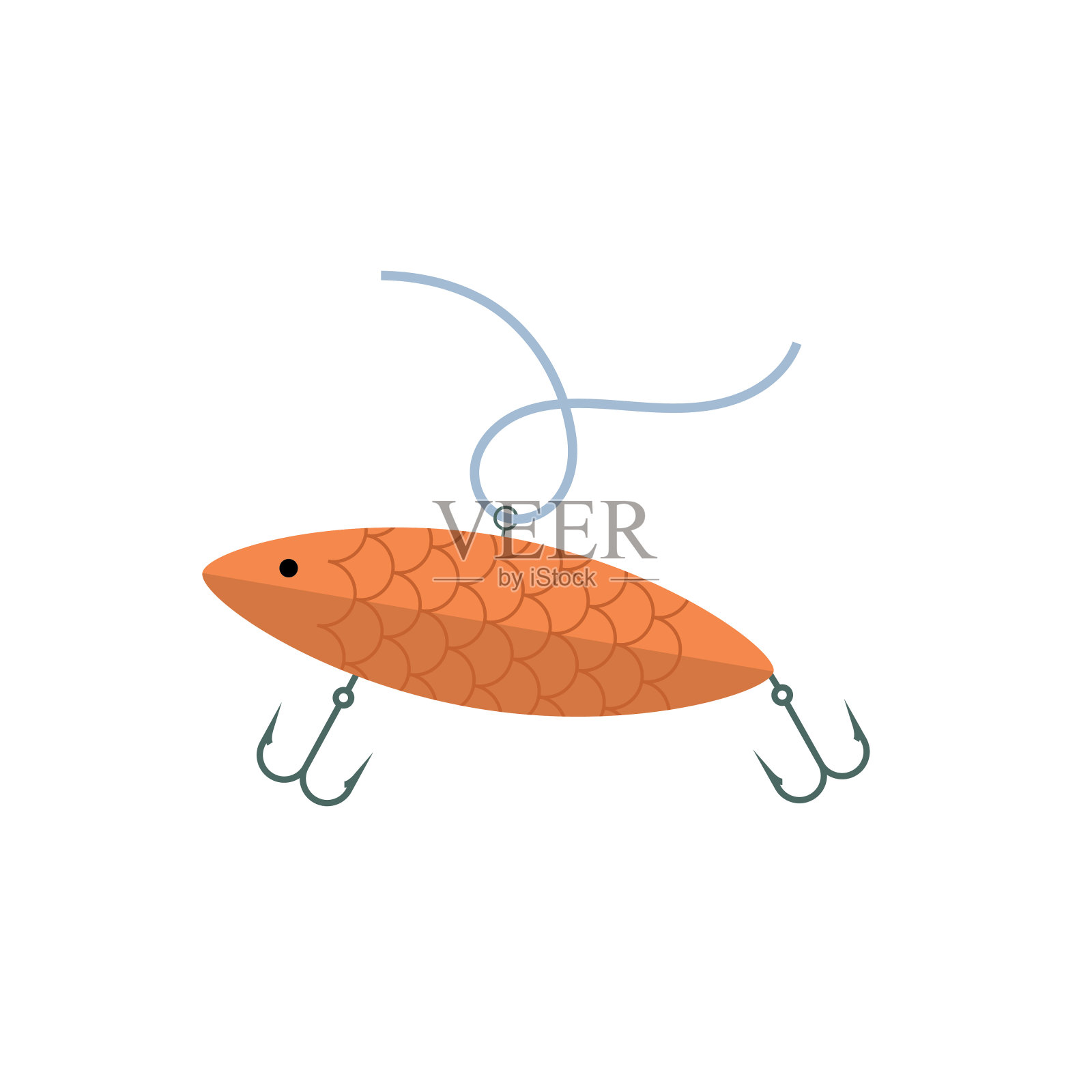 钓鱼诱饵-可爱的简单的平面颜色钓鱼图标插画图片素材
