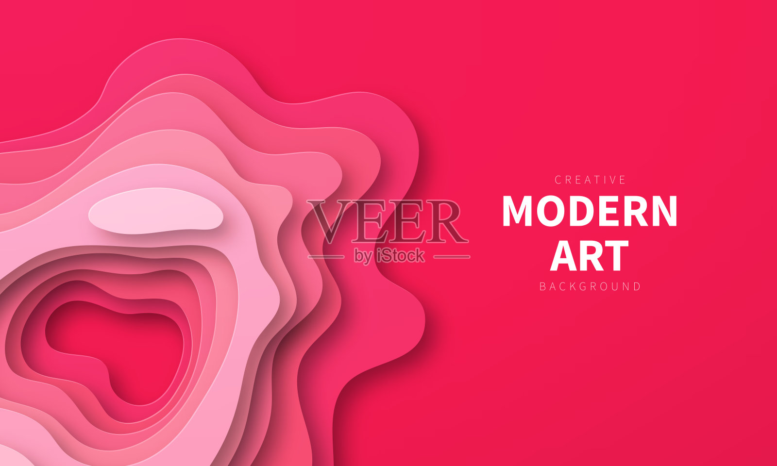 剪纸的背景。红色，粉色抽象波浪形状-时尚的3D设计插画图片素材