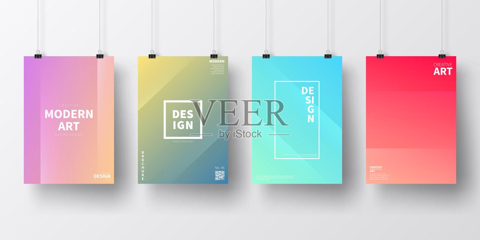 彩色抽象设计海报，孤立在白色背景上设计模板素材