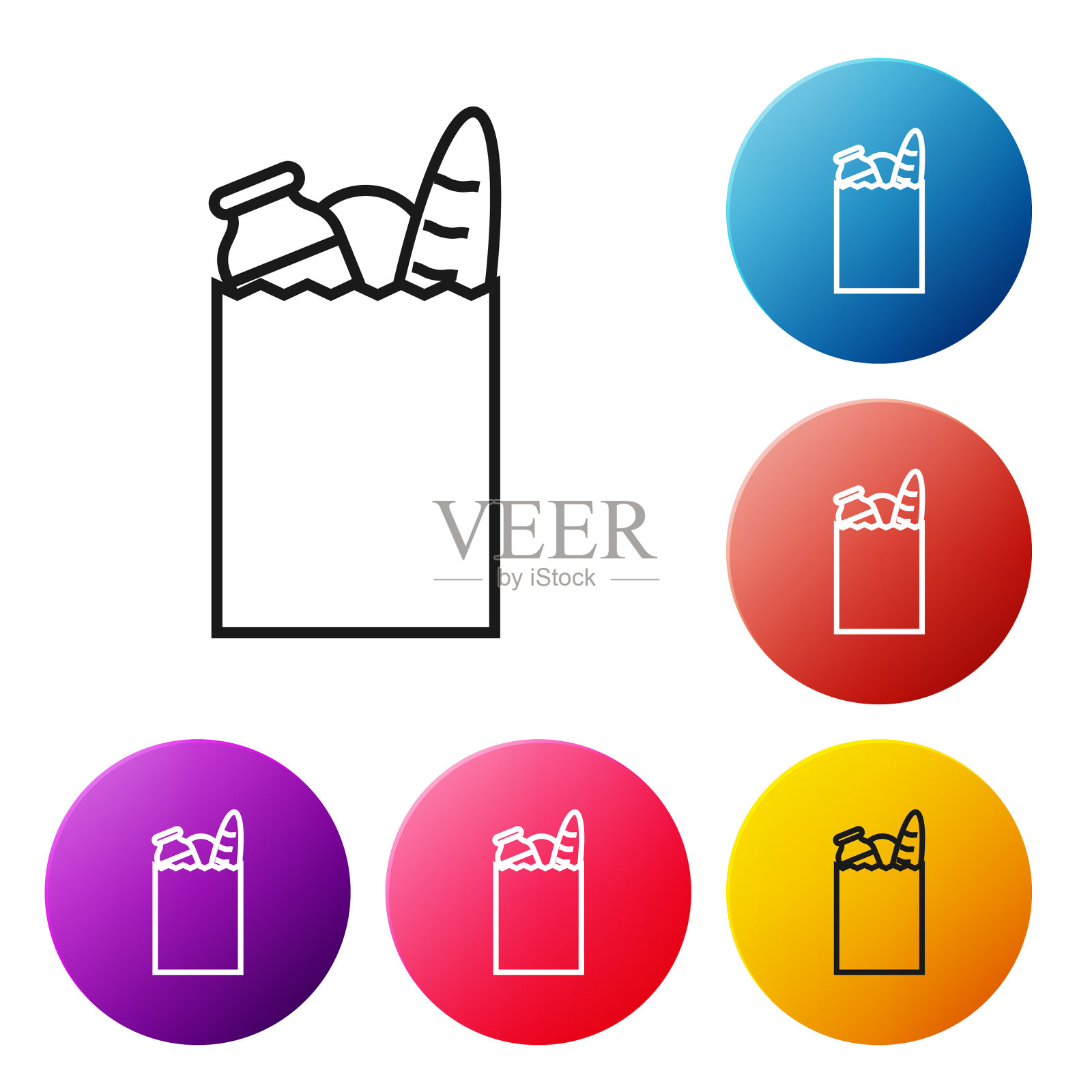 黑色线纸购物袋和食品图标图标素材