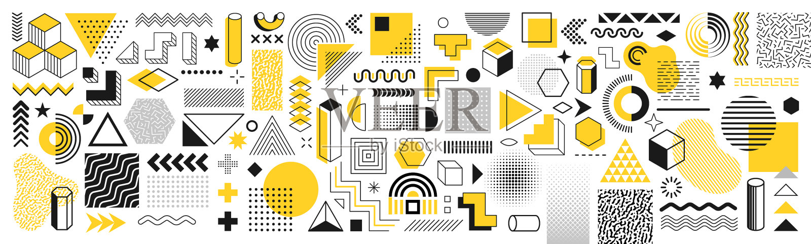 一套100几何形状孟菲斯设计复古插画图片素材