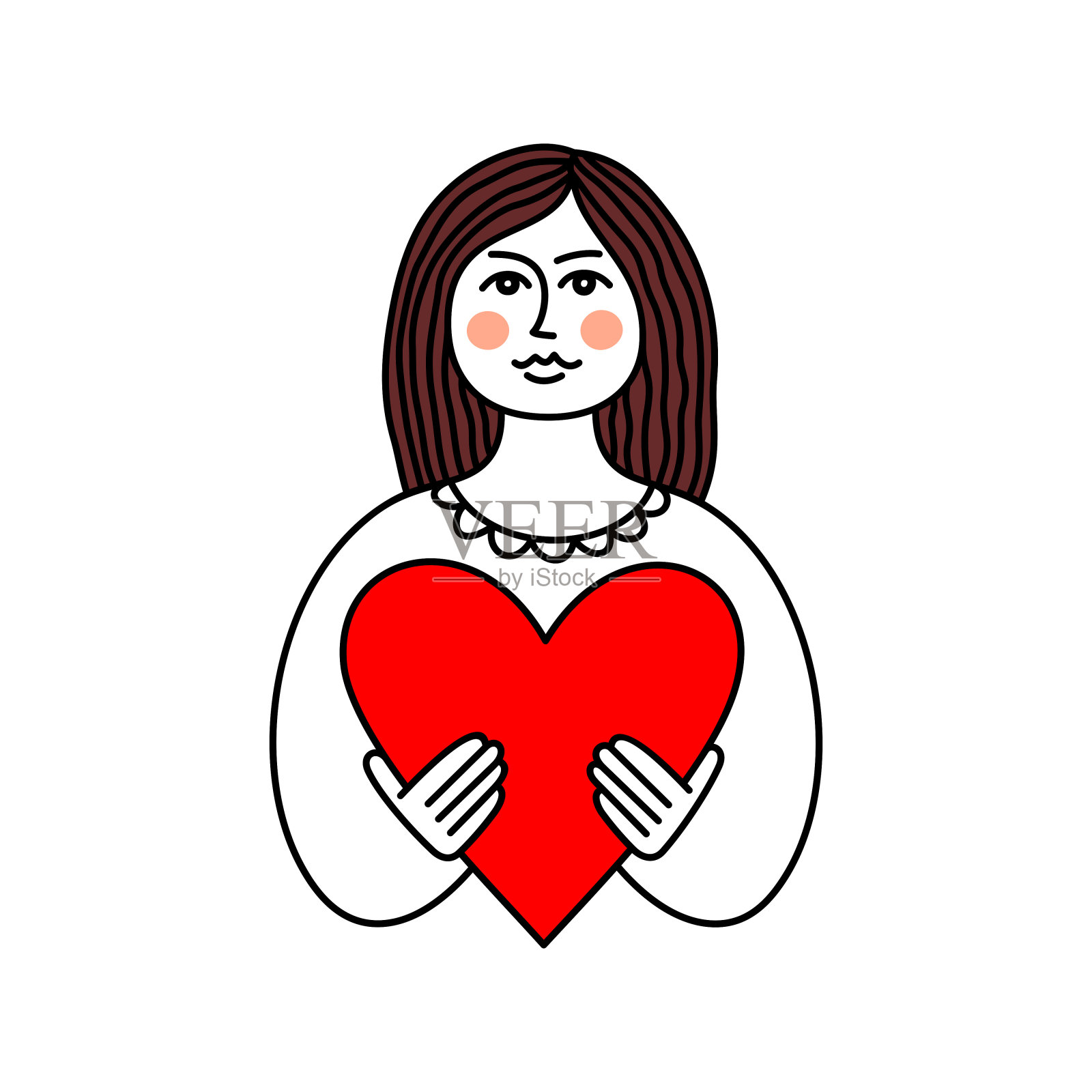 美丽的女人捧着红心插画图片素材