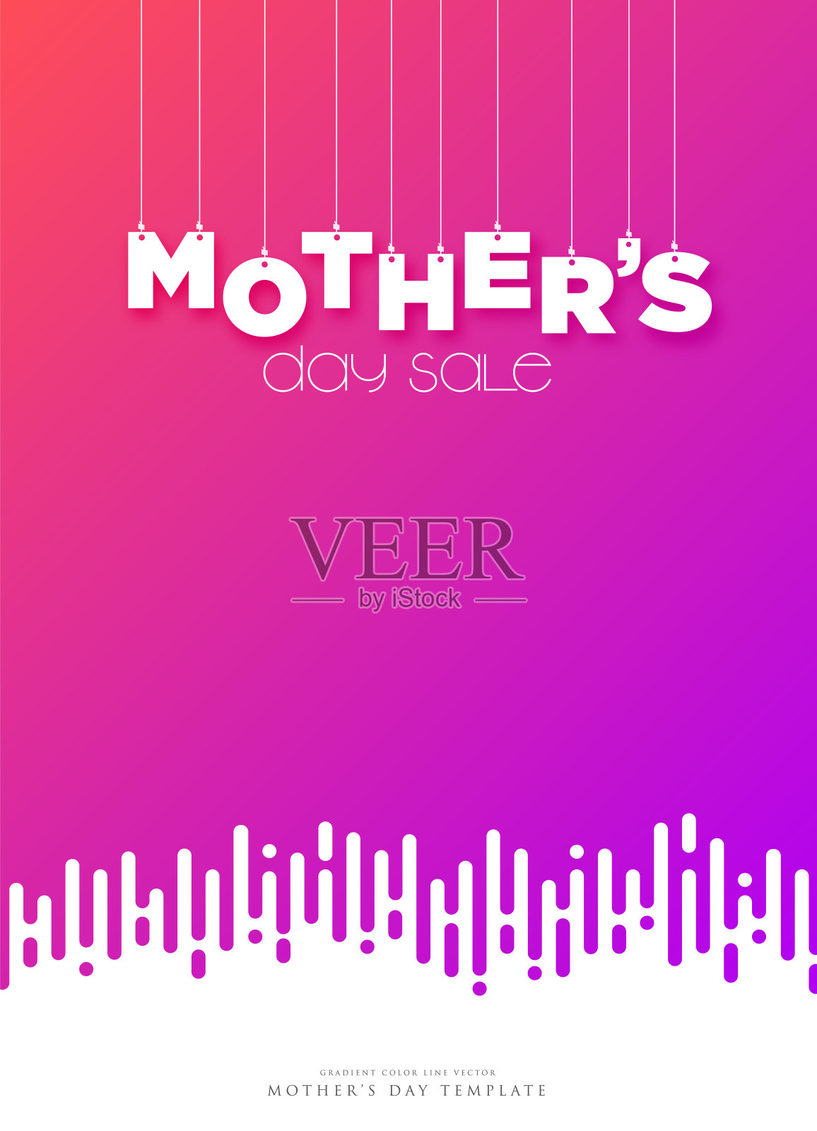 母亲节销售梯度背景。字母挂在绳子上以彩色为背景。母亲节股票插图插画图片素材