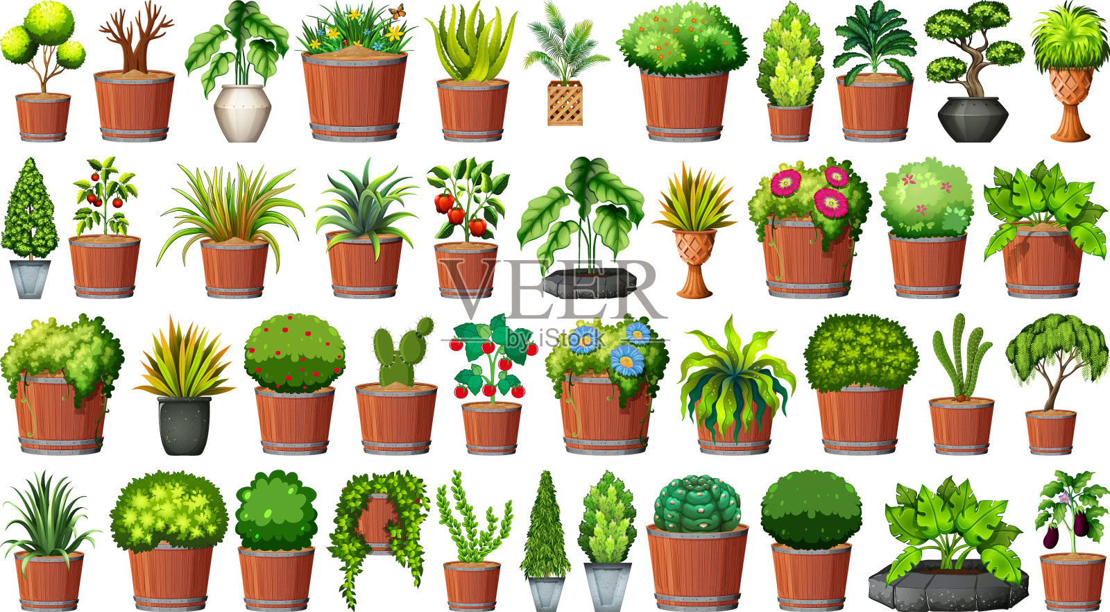 采集白色盆栽植物插画图片素材