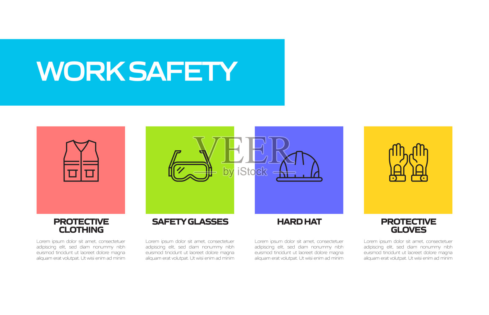 与工作安全相关的线路图标。向量符号说明。插画图片素材